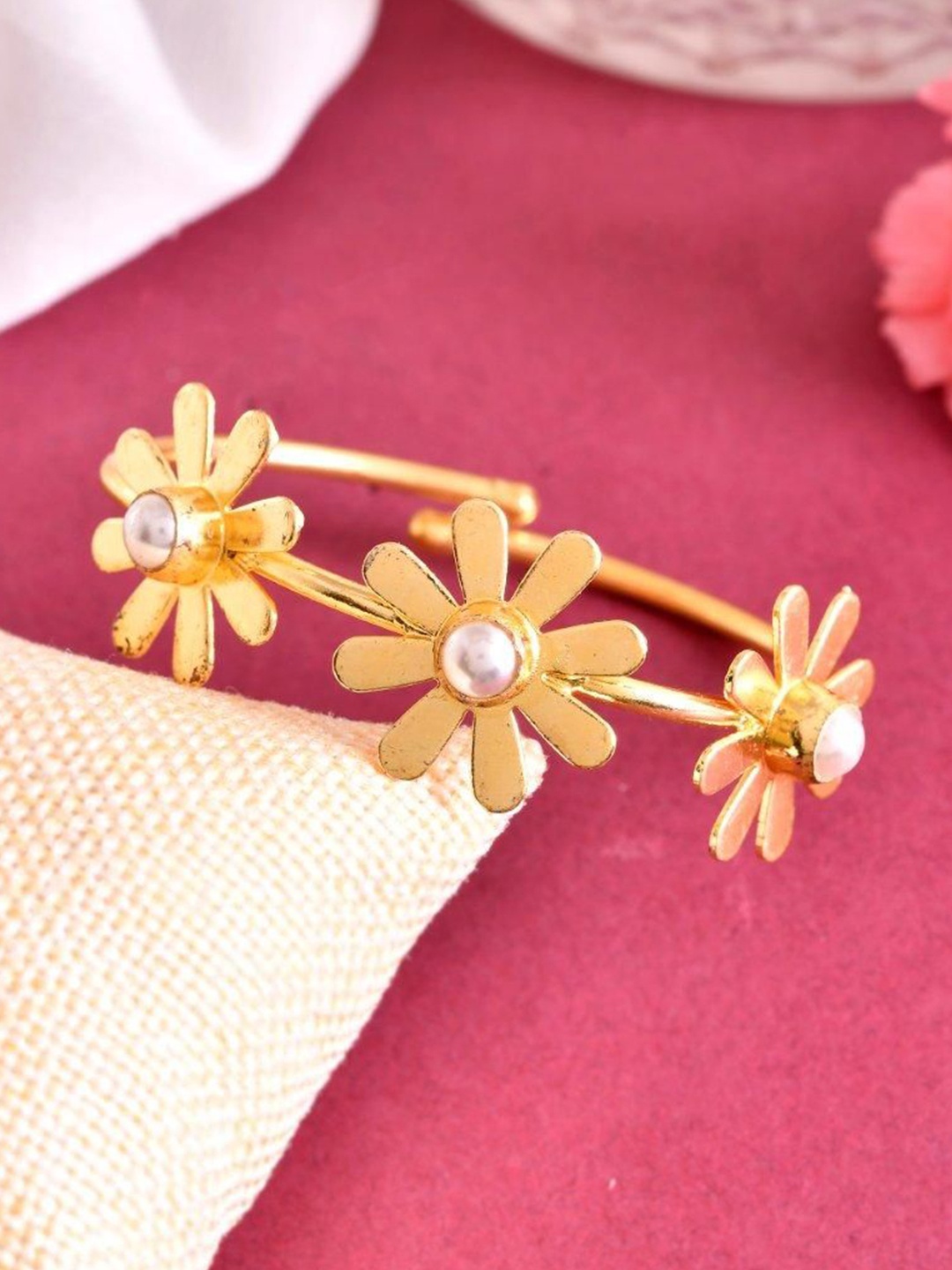 

VOJ Gold Plated Stainless Steel Pearls Wraparound Bracelet