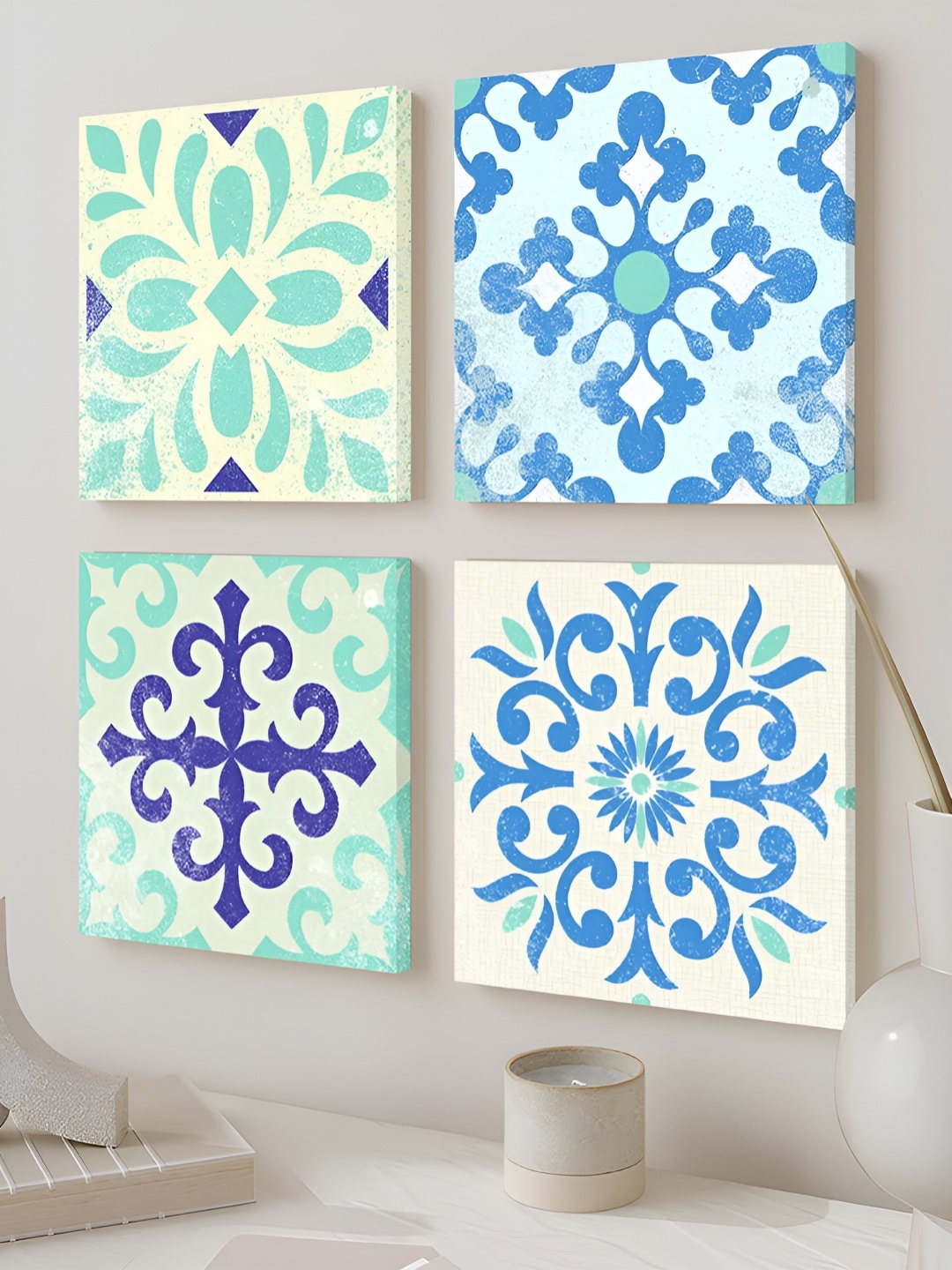 

Art Street Blue & White 4 Pieces Floral and Botanical Canvas Painting Wall Art
