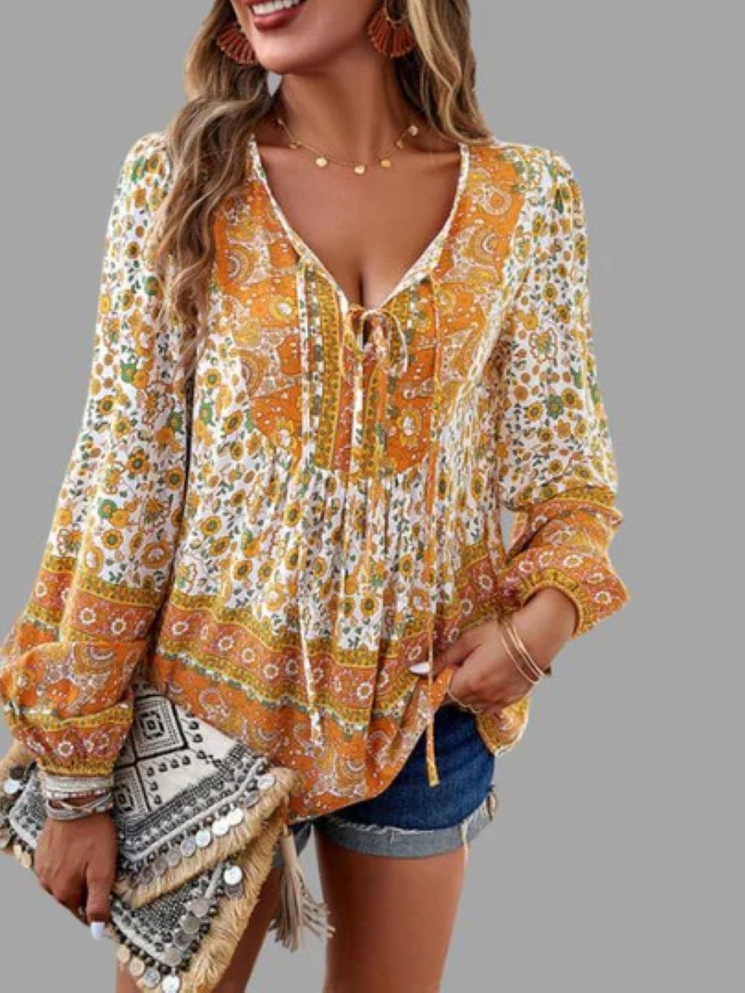 

StyleCast Women Floral Printed Tie-Up Neck Top, Yellow