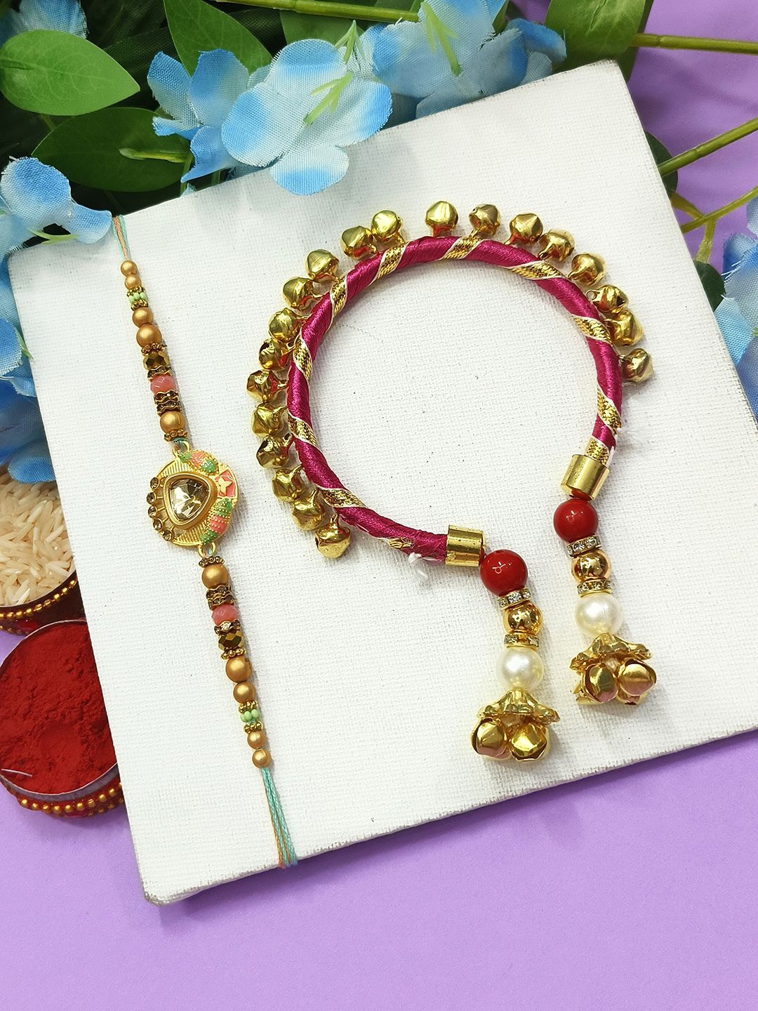 

StileAdda Bhaiya Bhabhi Stones Studded & Beaded Thread Rakhi, Gold