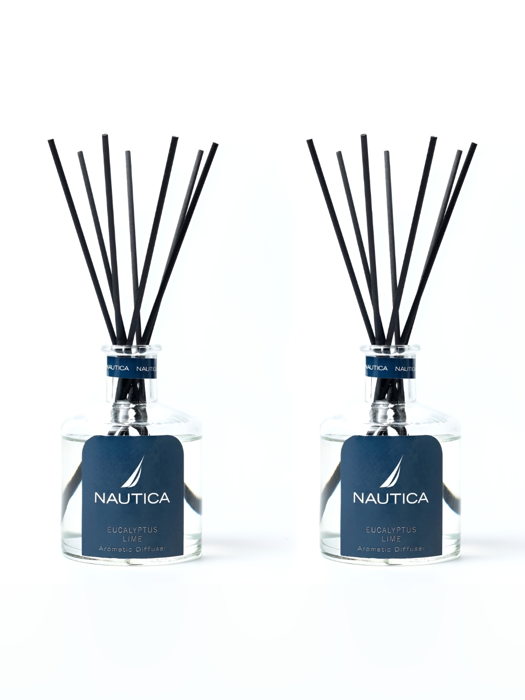 

Nautica 2-Pcs Transparent Eucalyptus Lime Aroma Oil Diffusers With 7 Reed Sticks