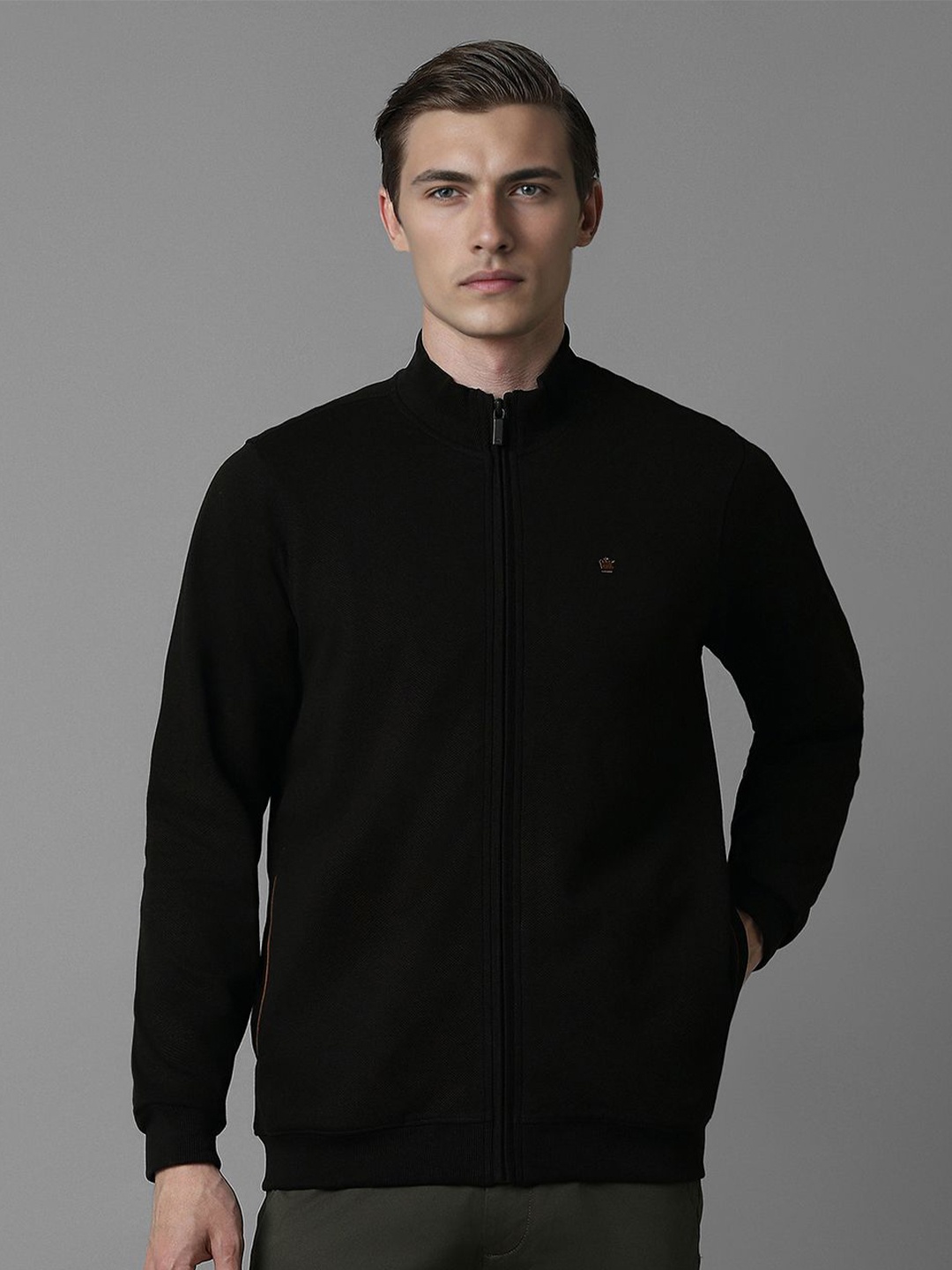 

Louis Philippe Men Solid Mock Collar Sweatshirt, Black