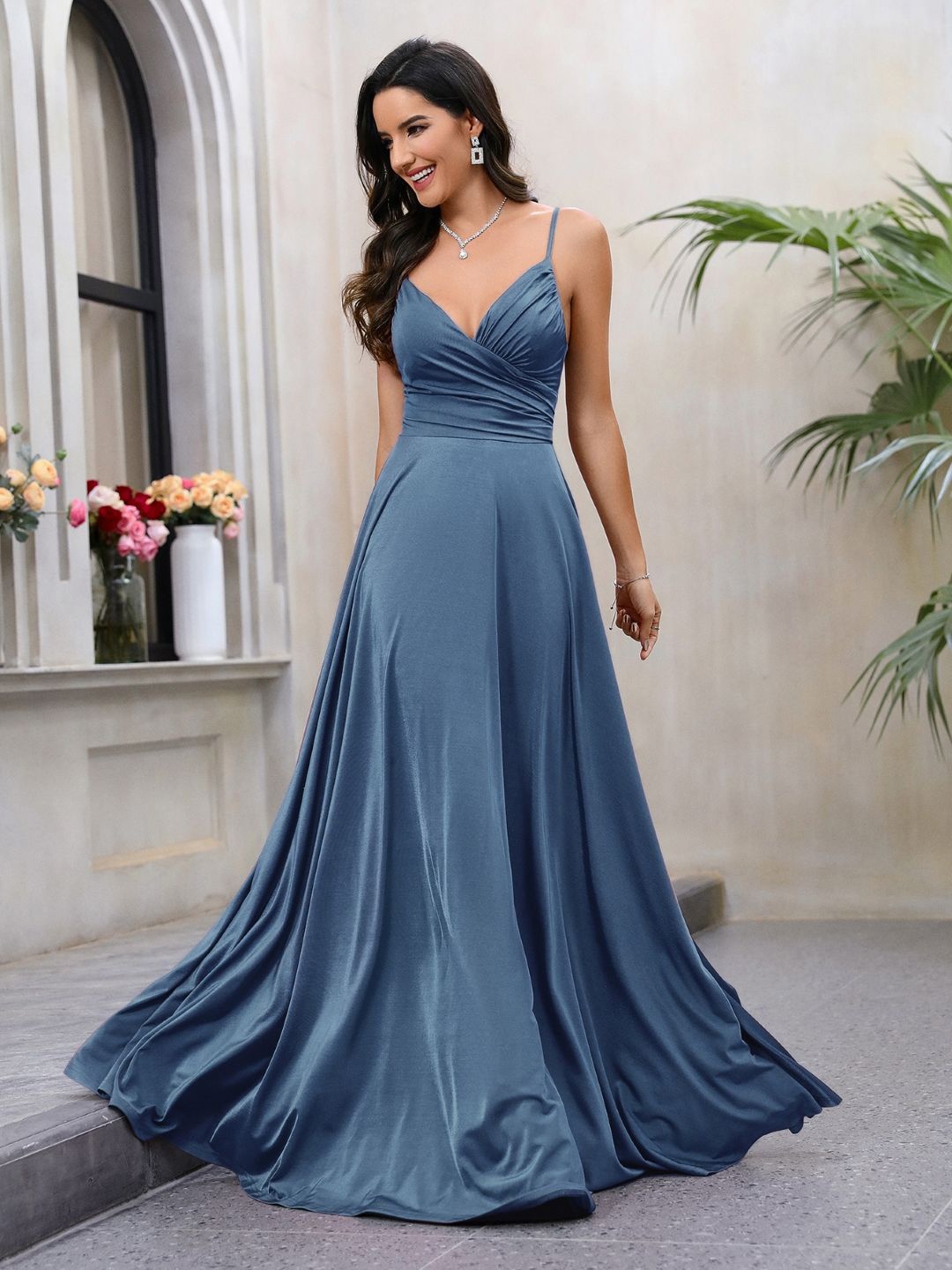 

StyleCast Shoulder Straps Fit and Flare Maxi Dress, Blue