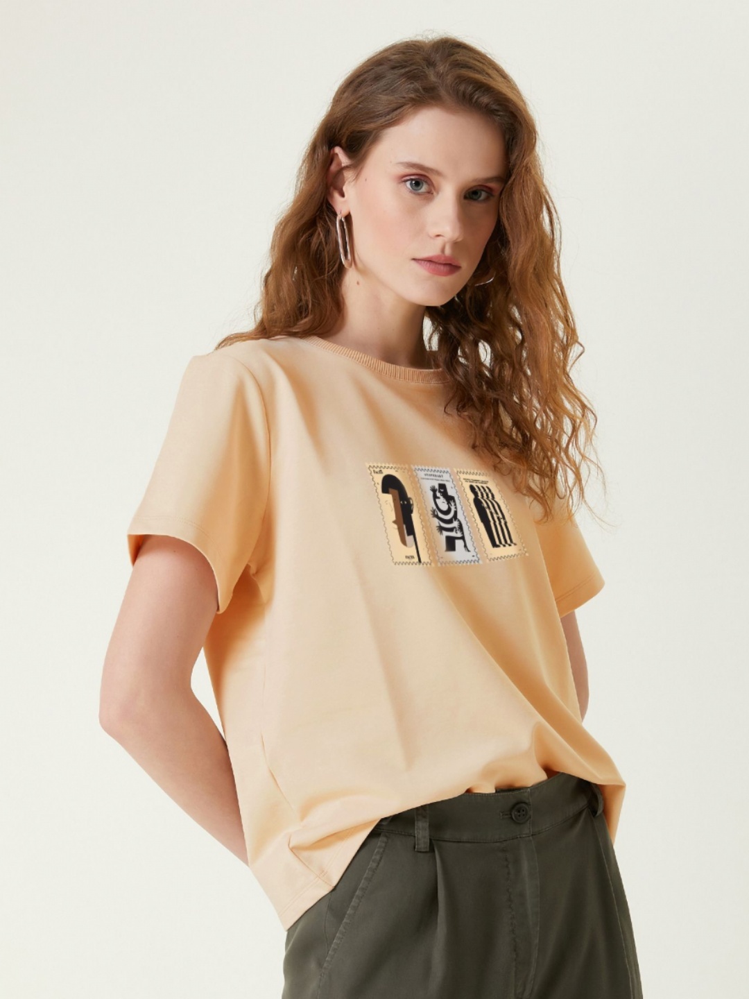 

MISCHIEF MONKEY Women Typography Printed T-shirt, Beige