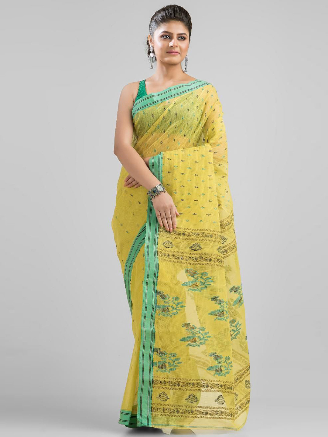 

SAJASAJO Ethnic Motifs Pure Cotton Saree, Yellow