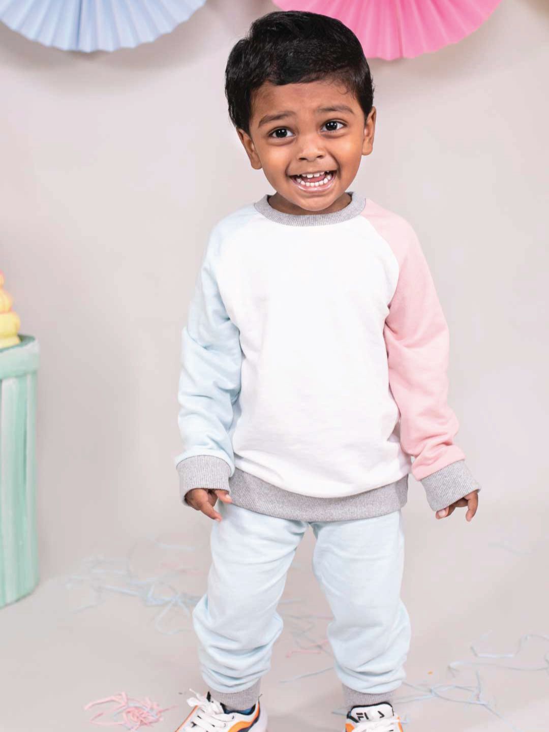 

A Toddler Thing Kids Colourblocked Organic Cotton Sweatshirt with Joggers, Pink