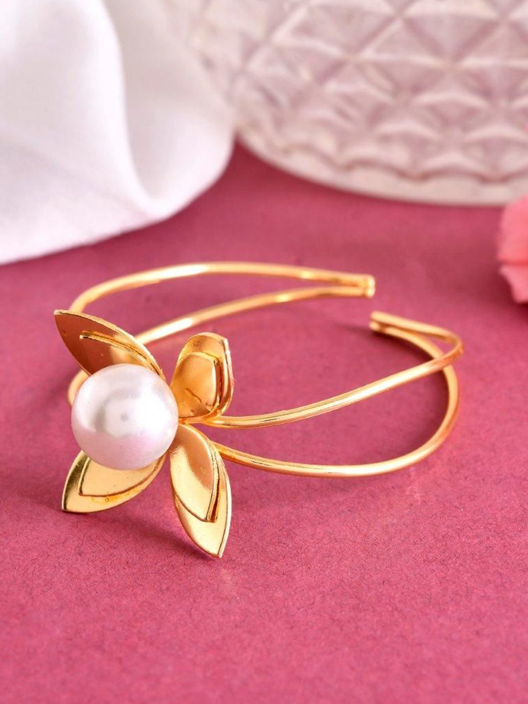

VOJ Gold Plated Stainless Steel Pearls Wraparound Bracelet