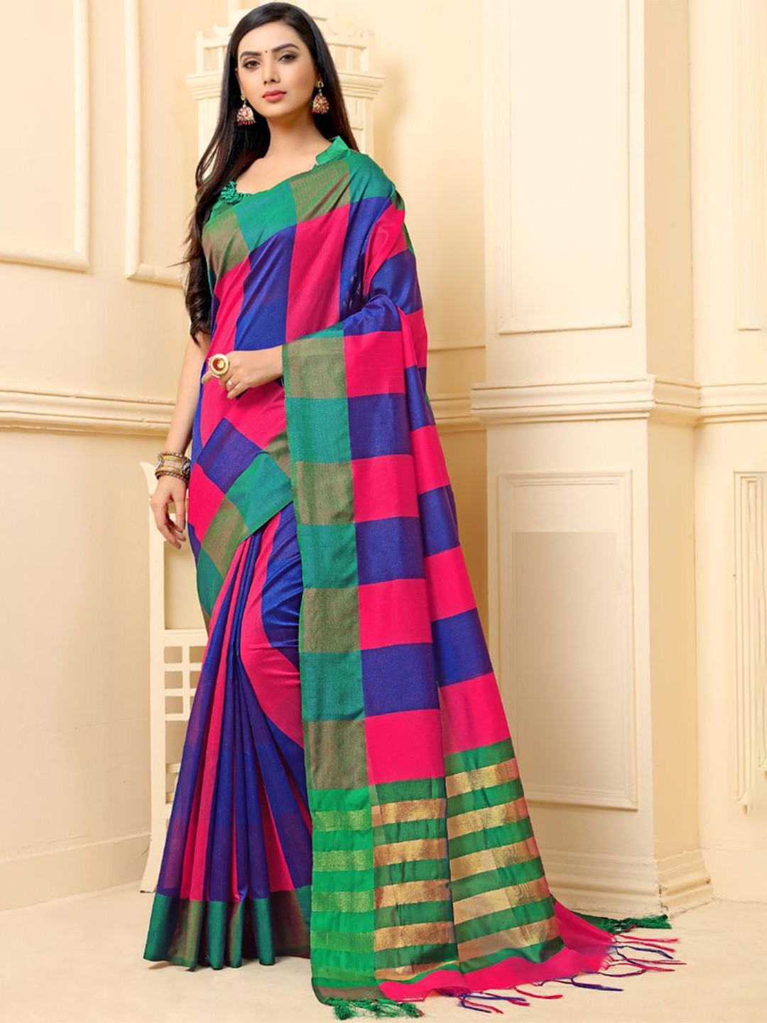 

ASISA Striped Zari Saree, Pink