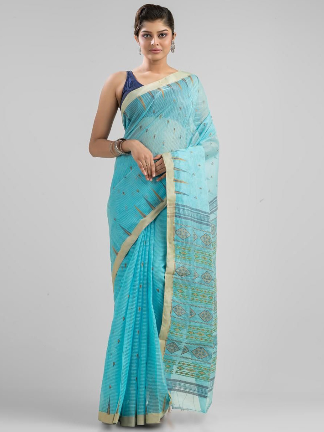 

SAJASAJO Woven Design Ethnic Motifs Zari Saree, Blue