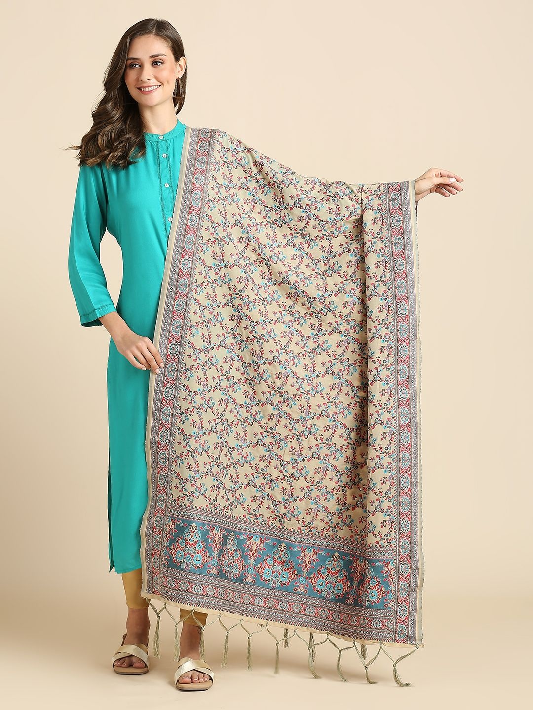 

Dupatta Bazaar Floral Woven Design Pashmina Style Dupatta, Grey melange