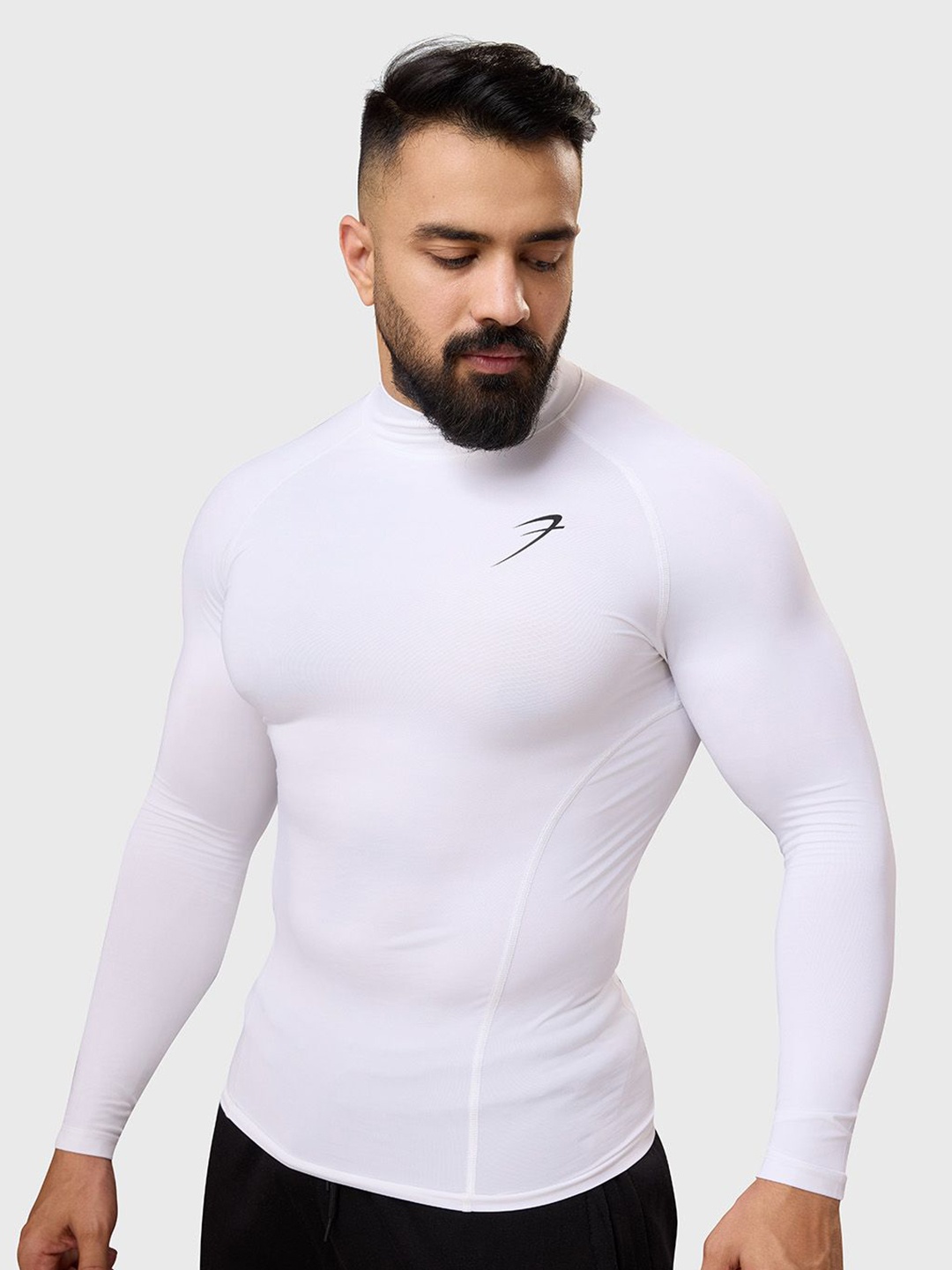 

FUAARK Men Stretchex High Neck Solid Compression T-shirt, White