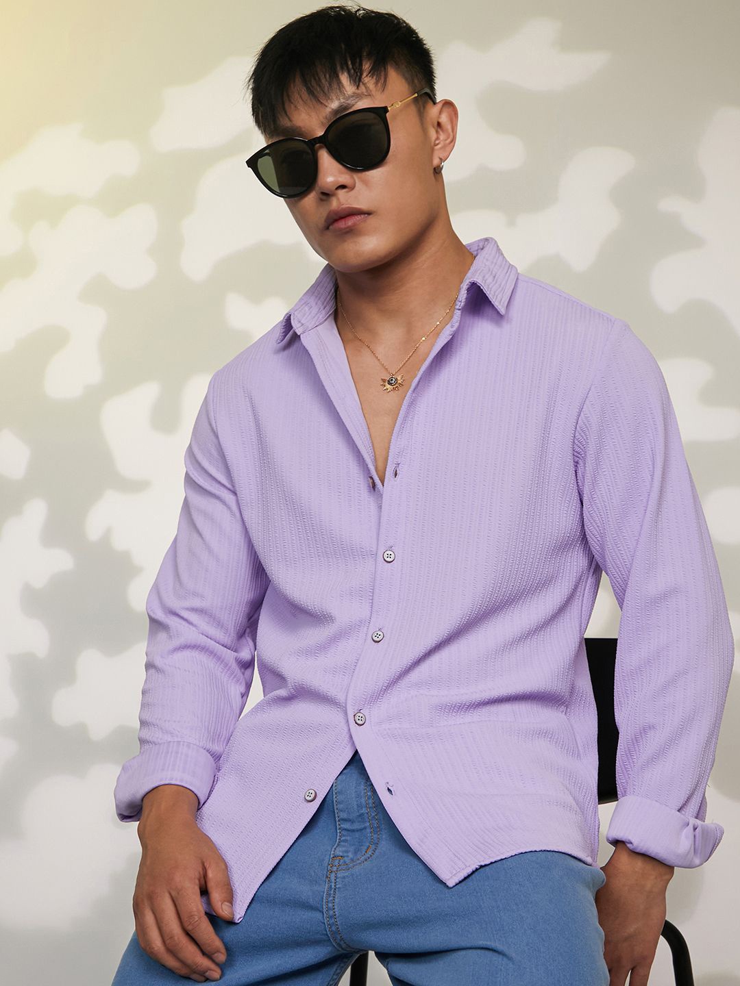 

Campus Sutra Men Comfort Textured Opaque Casual Shirt, Purple