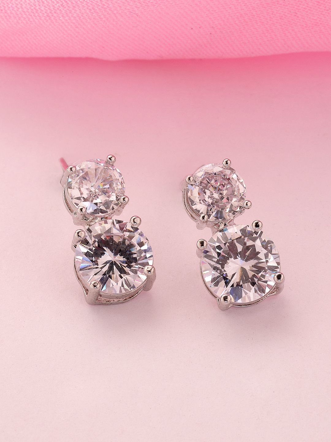 

ADIVA Silver-Plated AD Studded & Beaded Classic Drop Earrings