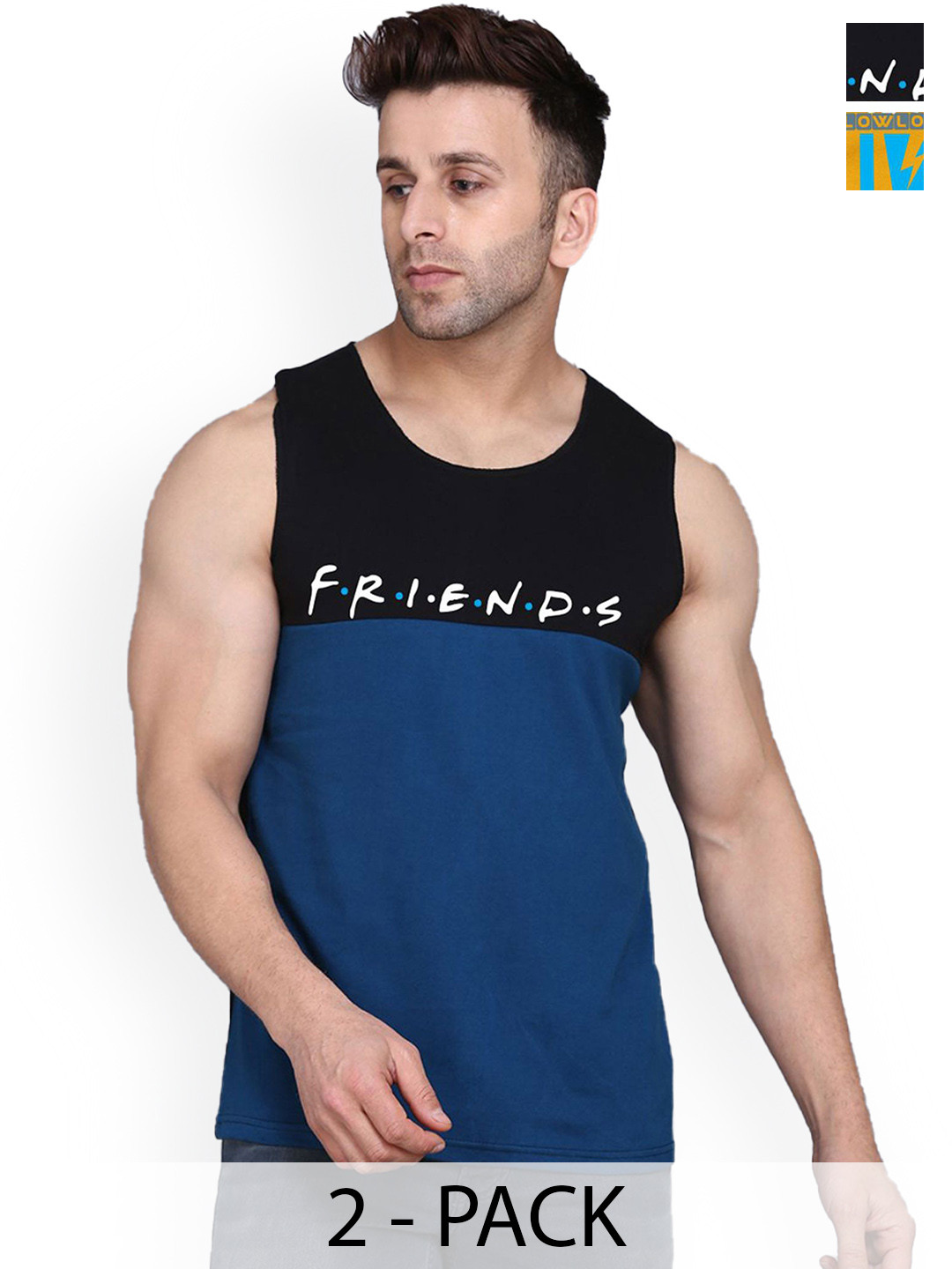 

SLOWLORIS Pack Of 2 Printed Man Gym Vests, Mustard