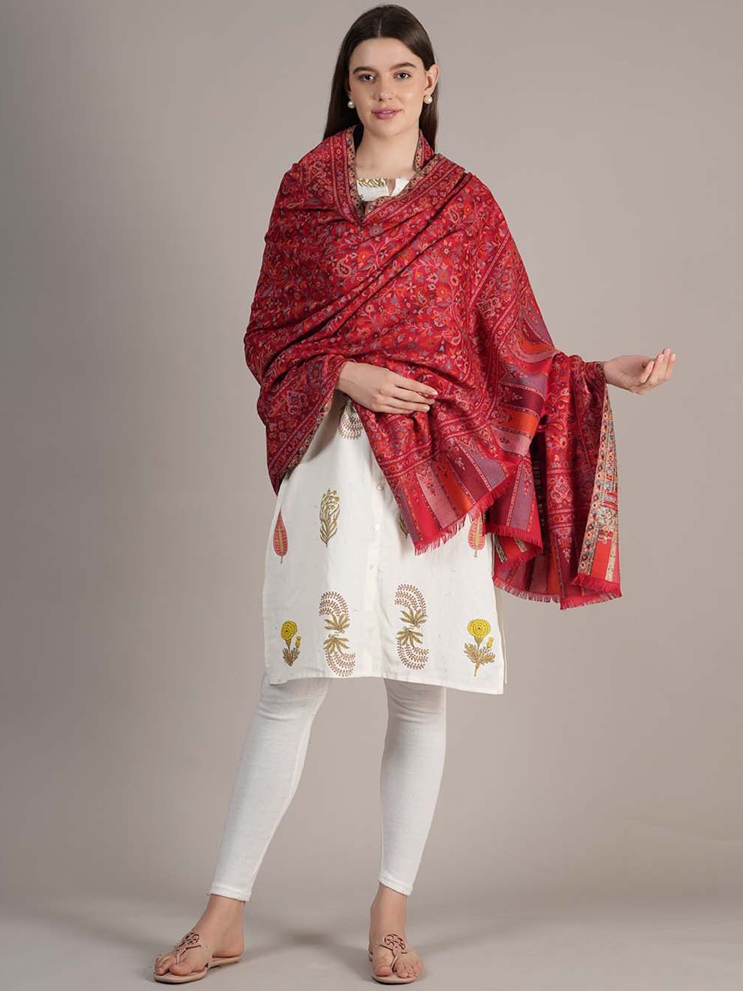 

MUFFLY Floral Embroidered Shawl, Maroon
