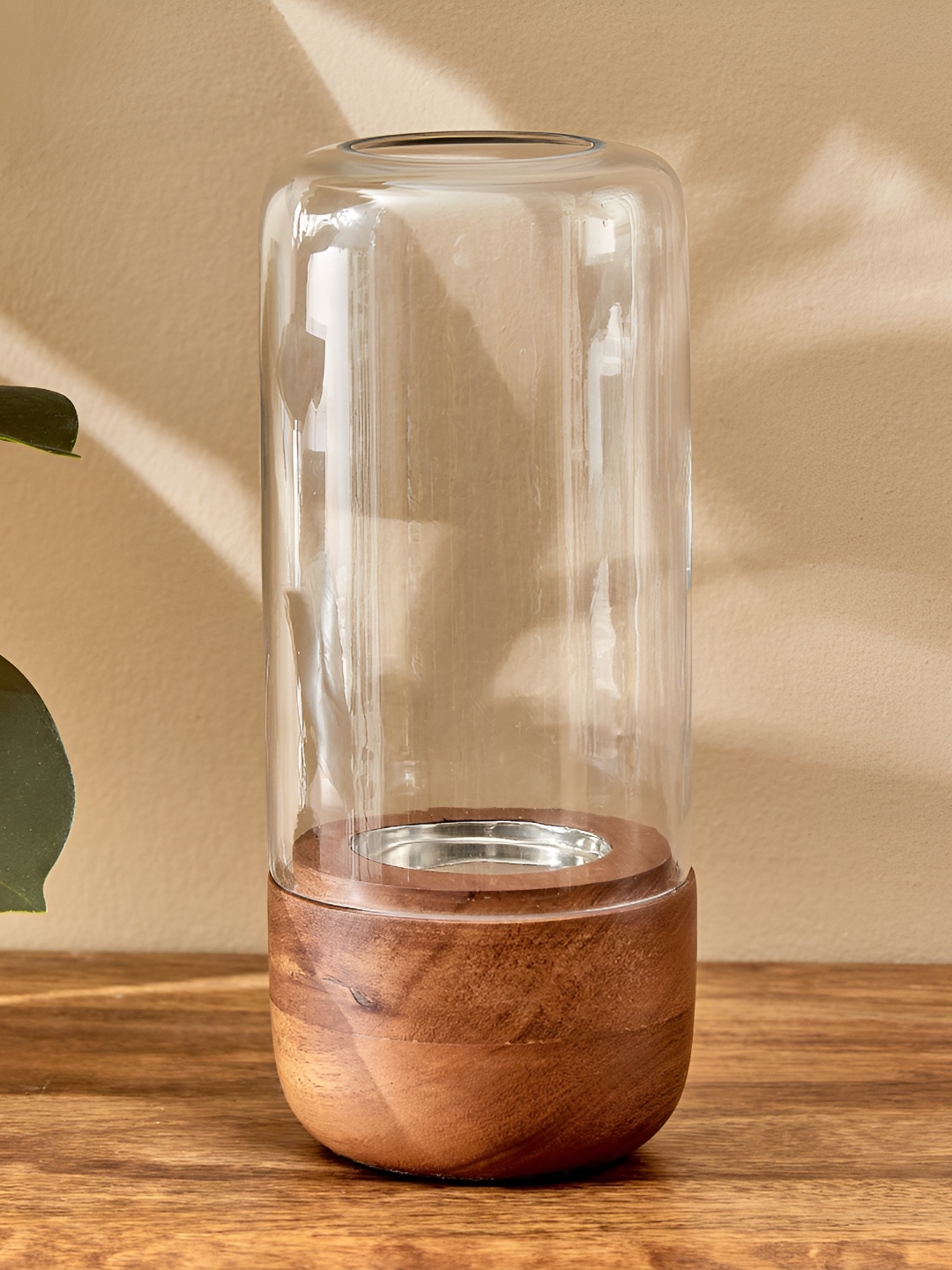

Home Centre Brown & Transparent Glass Hurricane Candle Holder