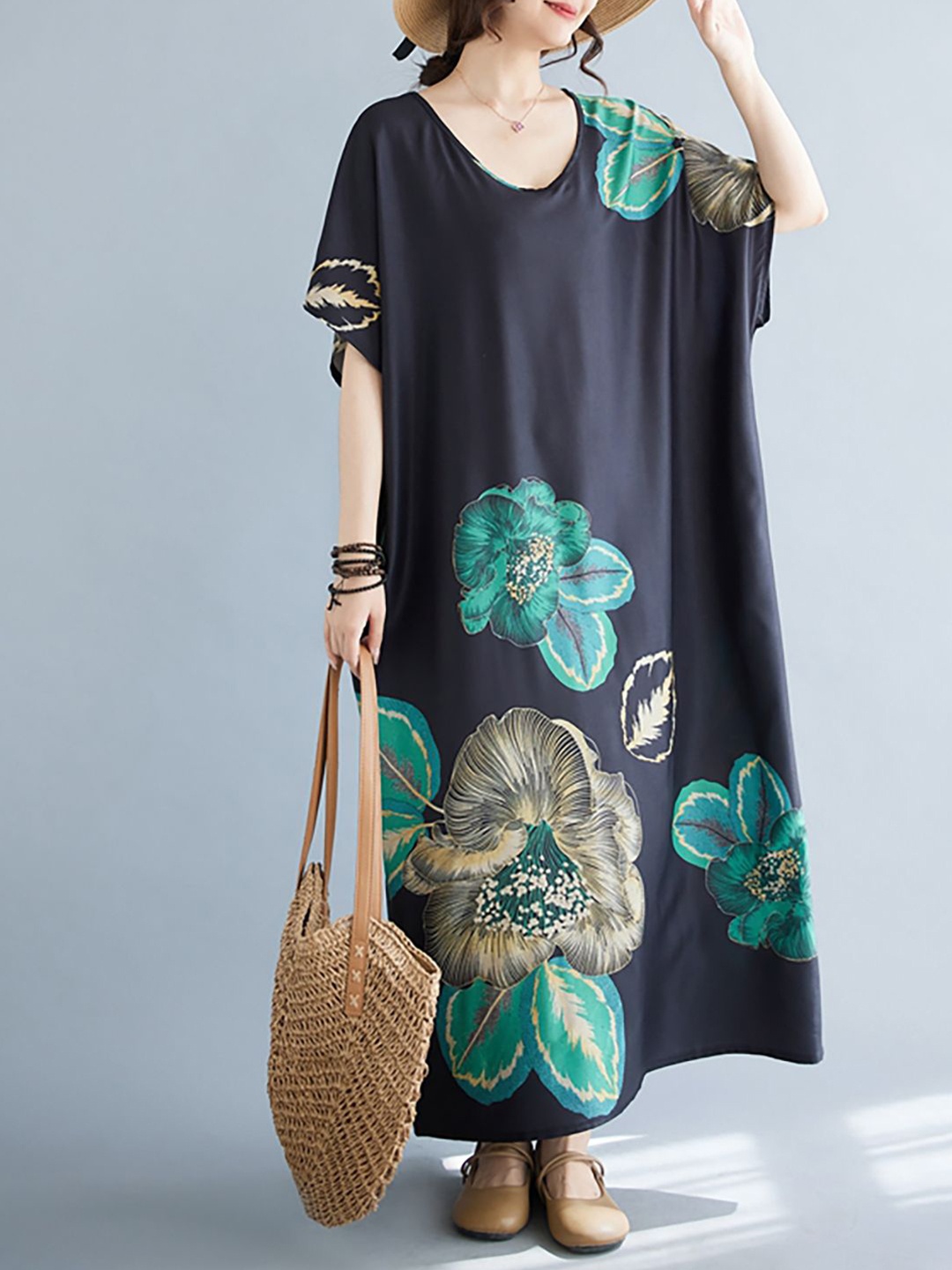 

JC Mode Floral Printed Kaftan Maxi Dress, Black