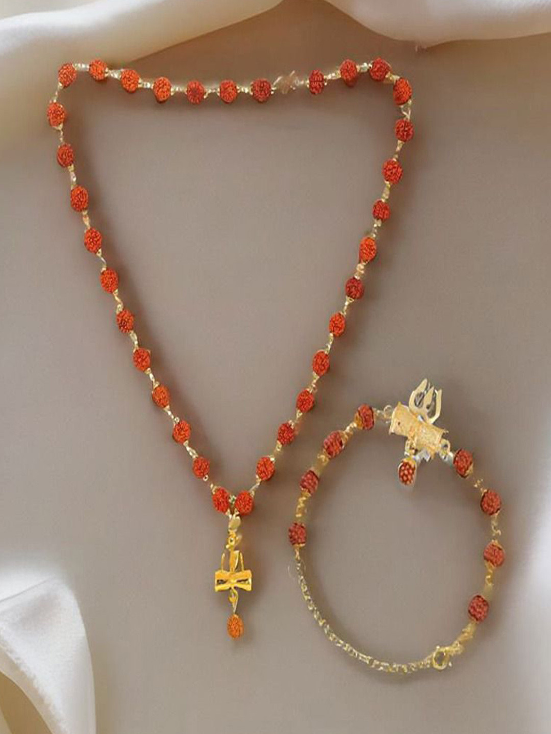 

UNIVERSITY TRENDZ Men Gold-Plated Rudraksh Trishul Necklace With Bracelet, Multi