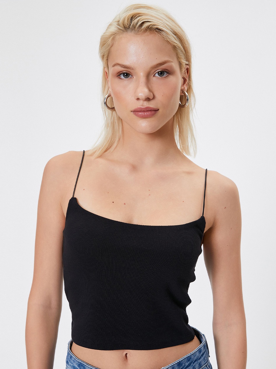 

Koton Women Solid Shoulder Straps Cotton Top, Black