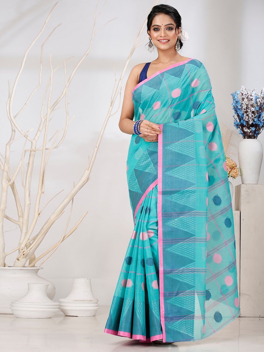 

DipDiya Pure Cotton Taant Saree, Sea green