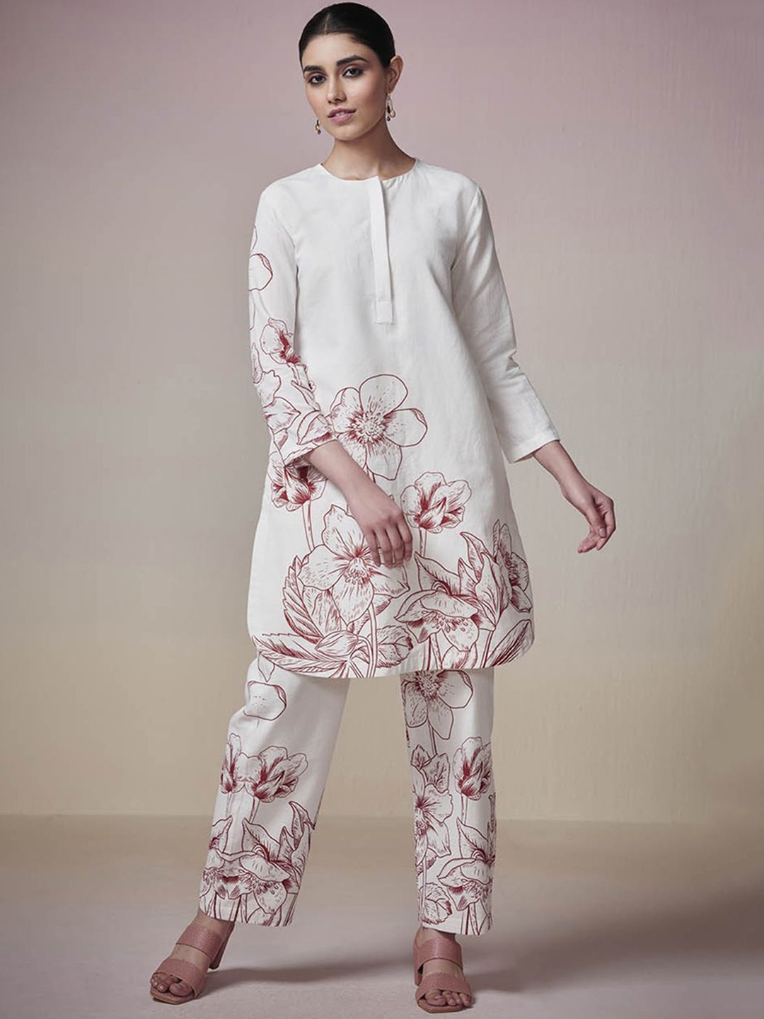 

Dressfolk Floral Printed Tunic & Trouser, Off white