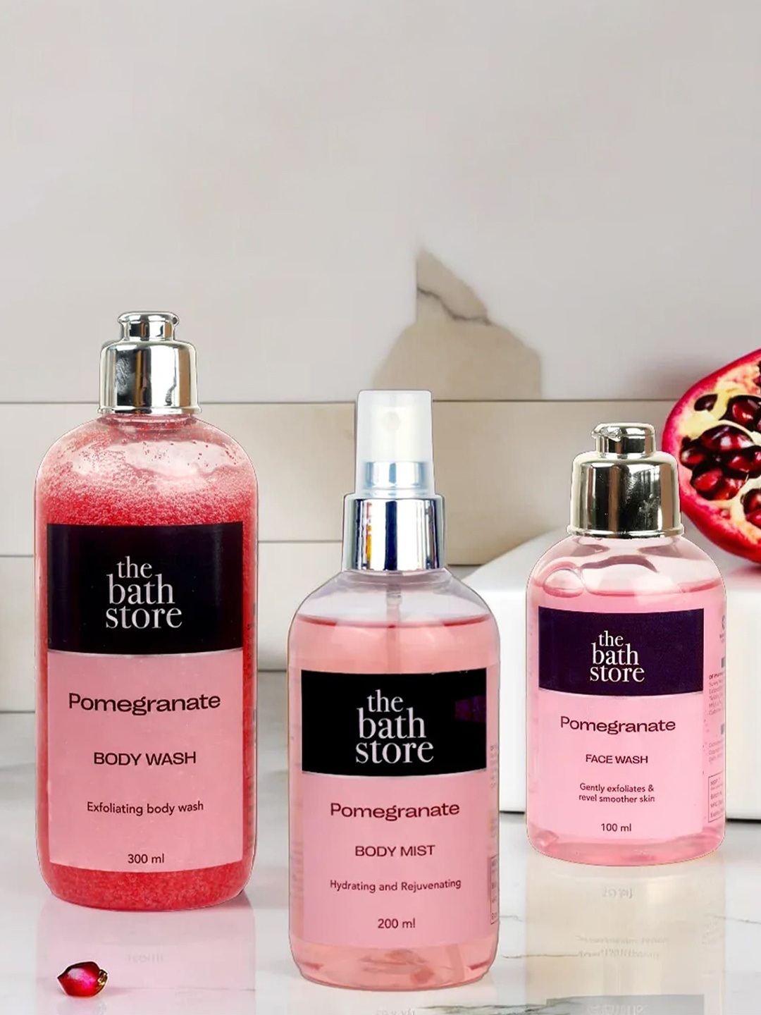 

The Bath Store Set Of 3 Pomegranate Body Wash Face Wash & Mist Combo, Pink