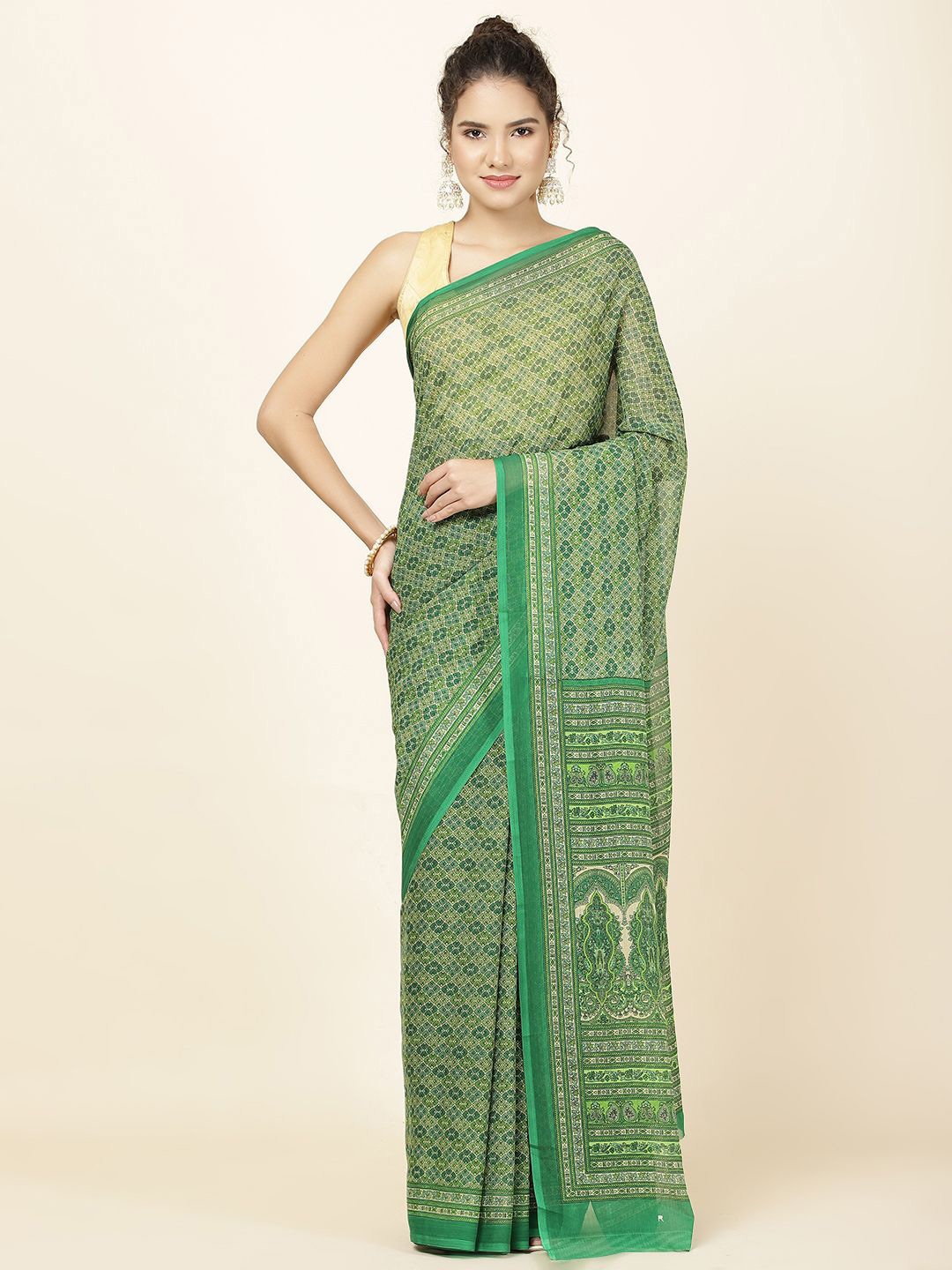 

Meena Bazaar Poly Georgette Saree, Green