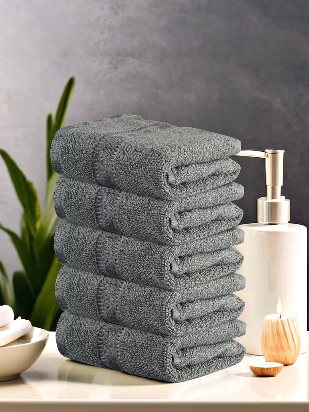 

Kuber Industries Grey 5 Pieces Cotton 225 GSM Anti Bacterial Face Towels