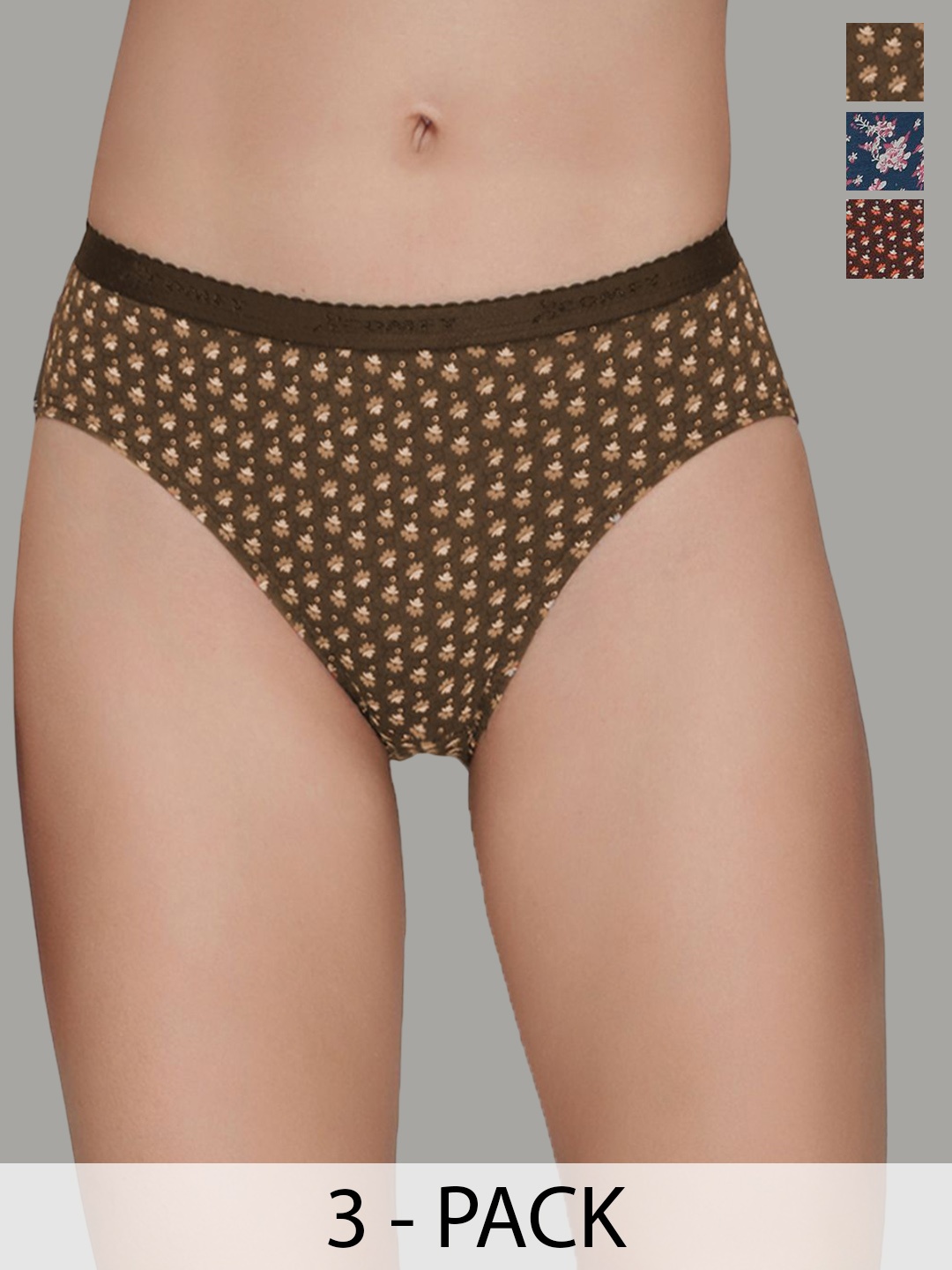 

AMUL COMFY Pack Of 3 Women Printed Pure Cotton Hipster Briefs, Brown