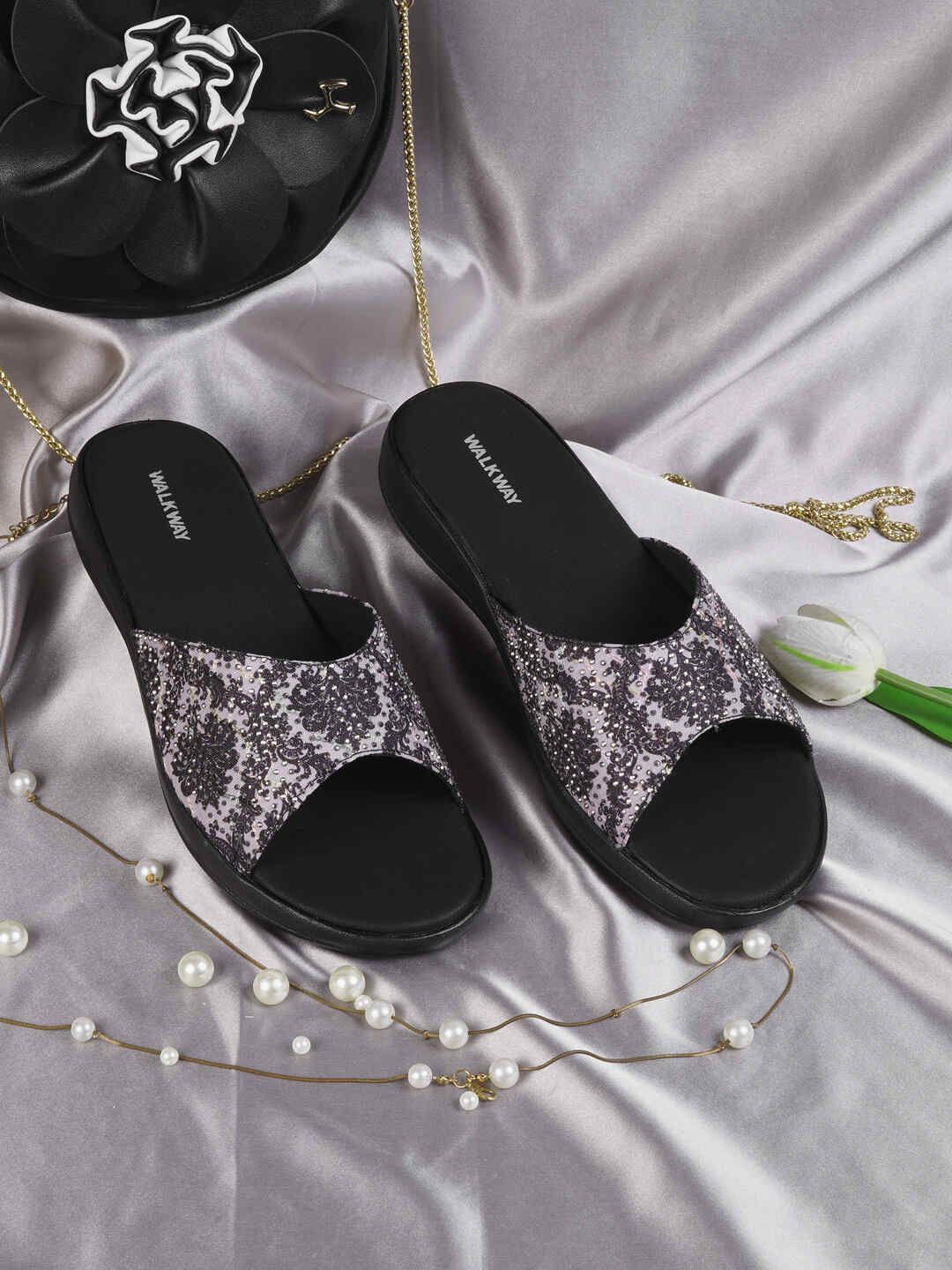 

WALKWAY by Metro Women Printed Embellished Open Toe Flats, Black