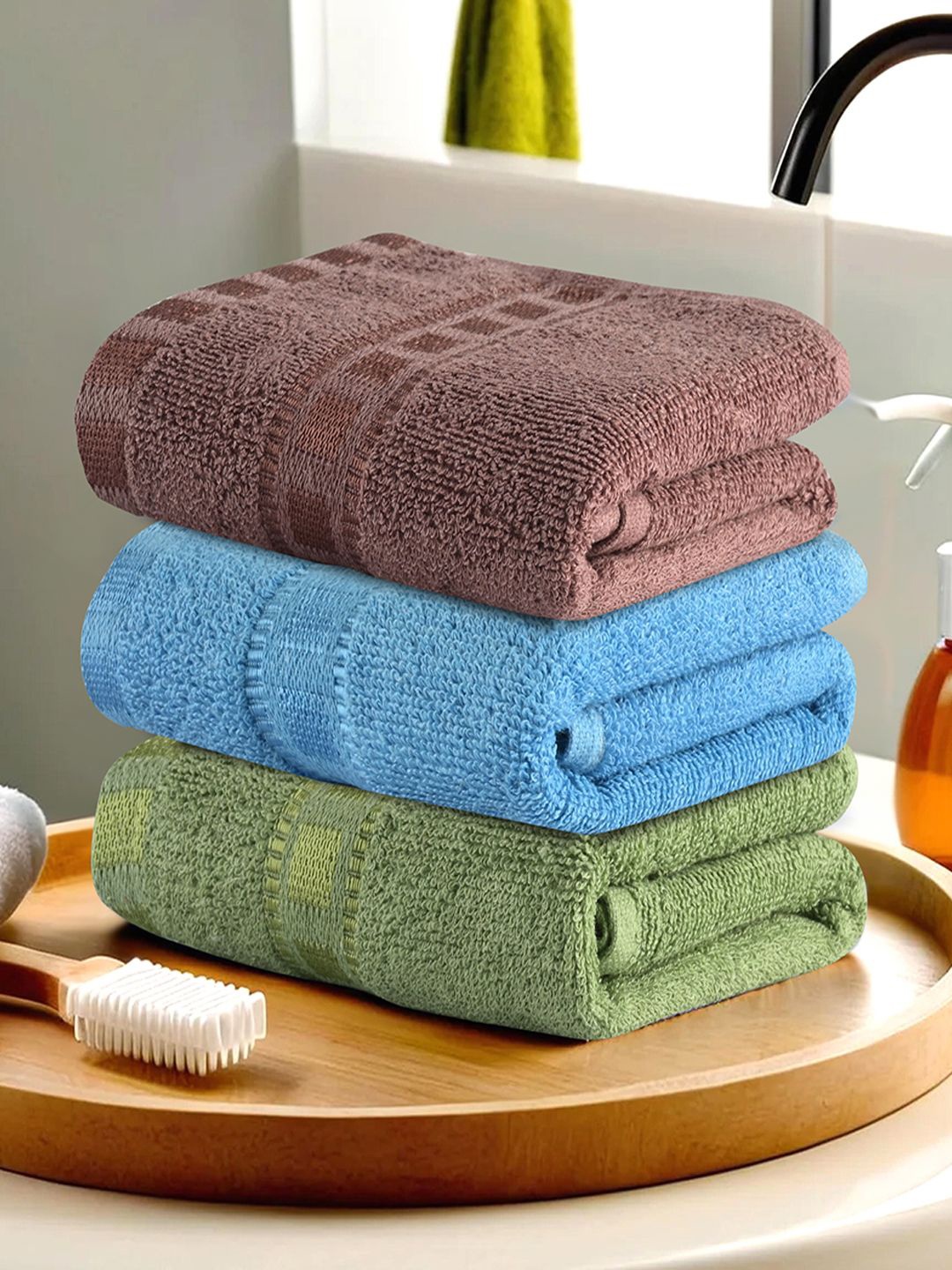 

Kuber Industries Green & Blue 3 Pieces Cotton 225 GSM Anti Bacterial Face Towels