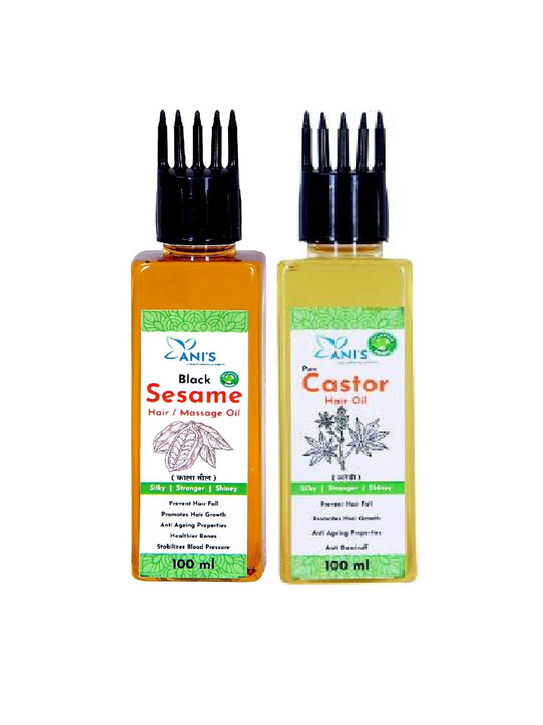 

ANI'S Set Of 2 Sesame & Castor Hair Oil For Strong & Silky Hairs - 100ml Each, Orange