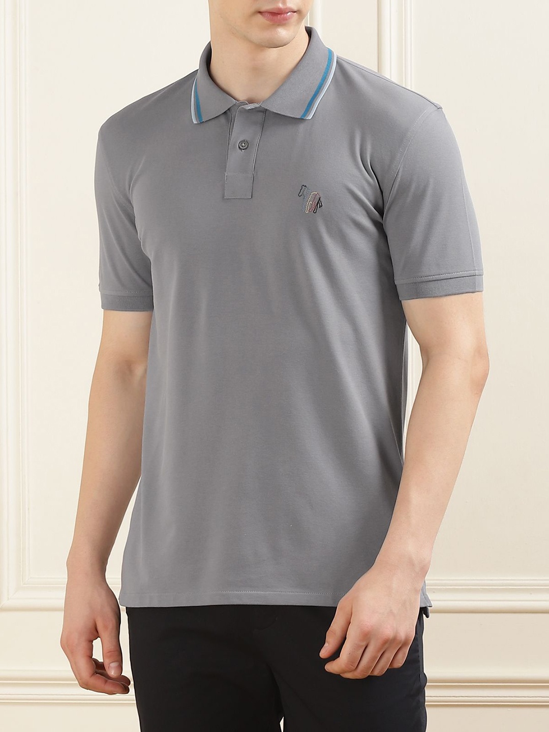 

PS By Paul Smith Men Polo Collar Applique T-shirt, Grey