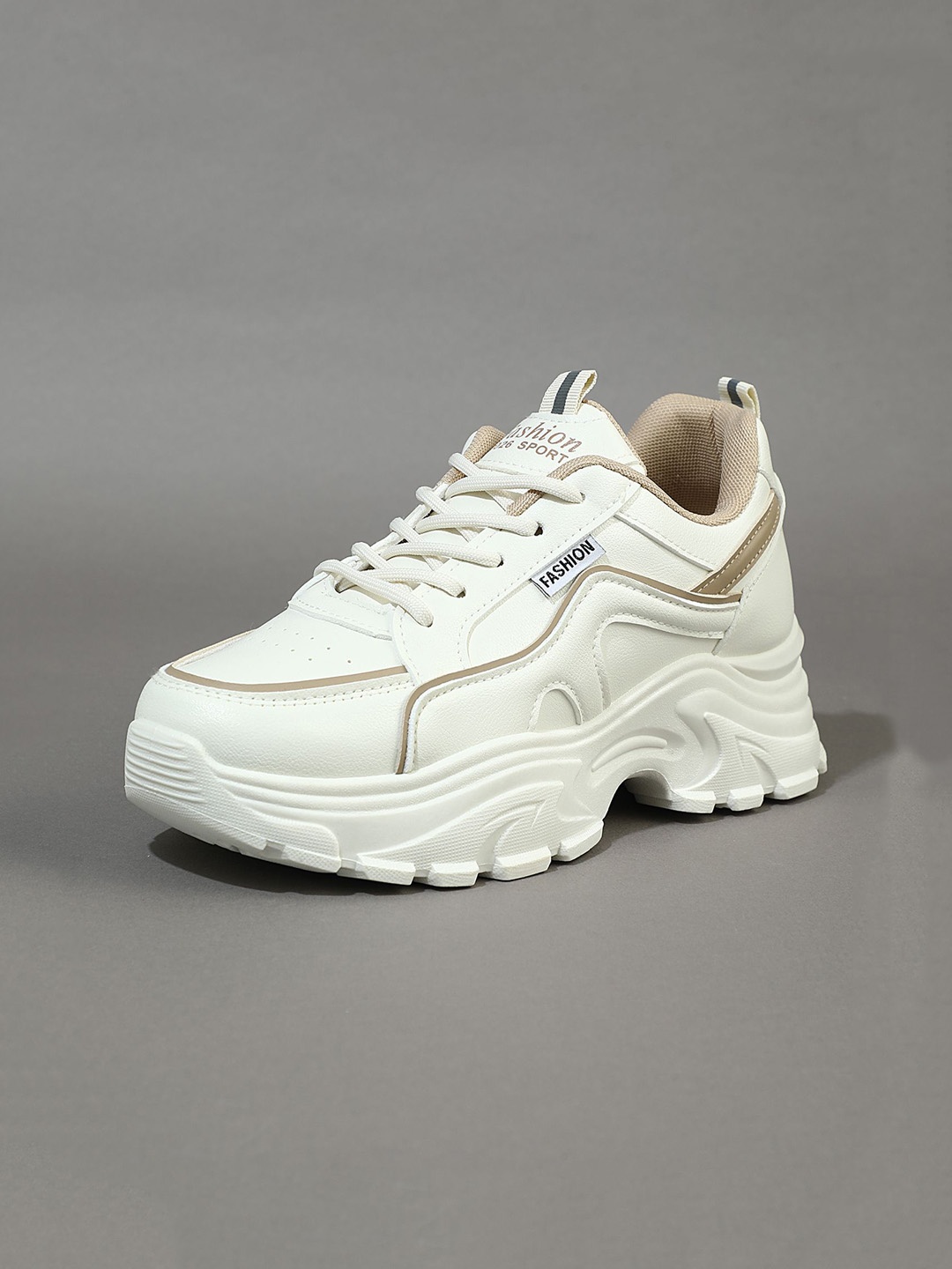 

LULU & SKY Women PU Round Toe Lace-Ups Sneakers, White