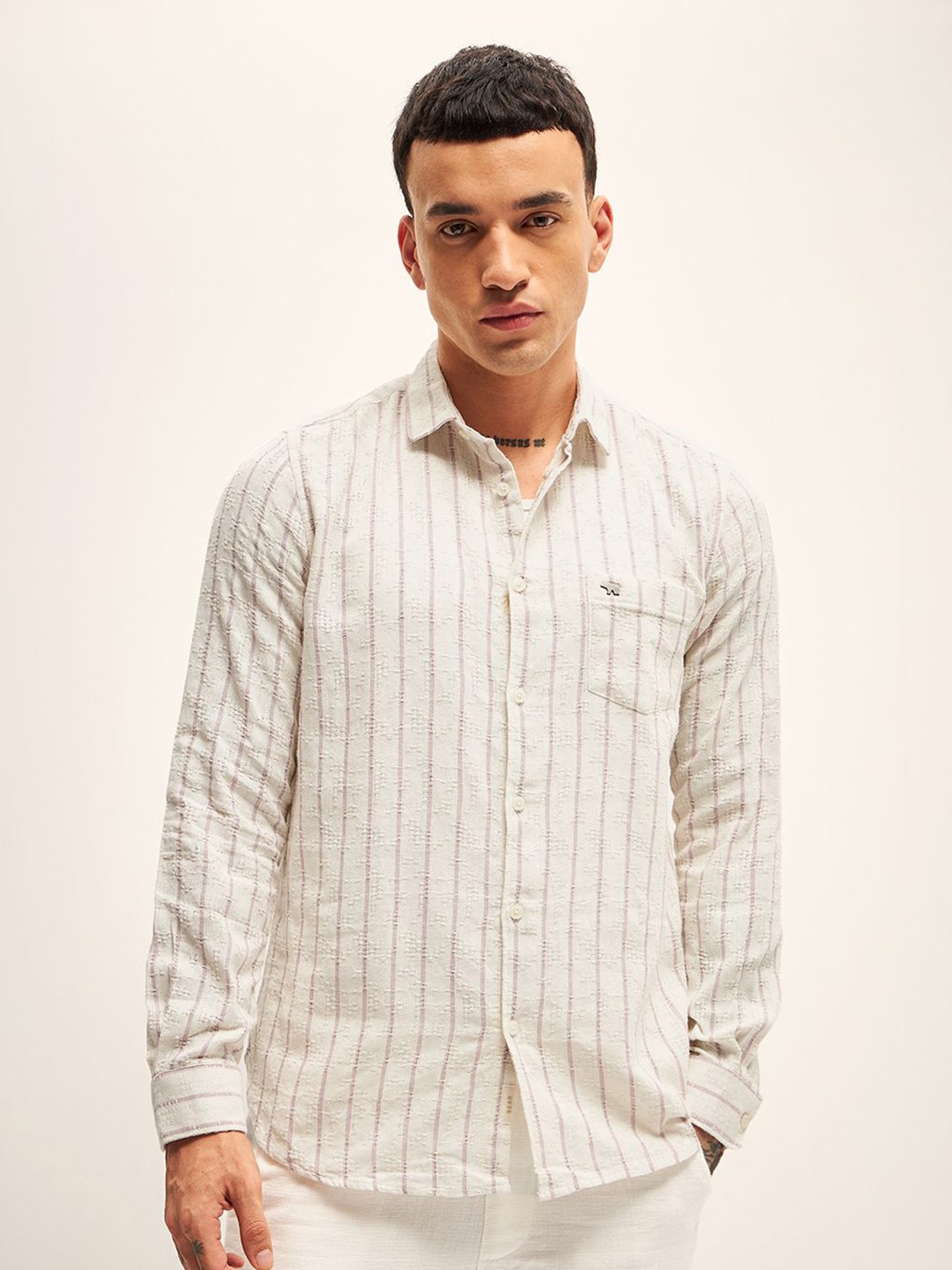 

THE BEAR HOUSE Slim Fit Striped Casual Shirt, White