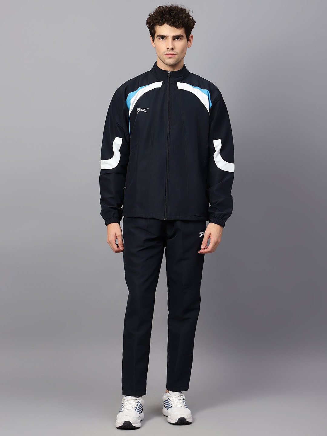 

Shiv Naresh Men Colourblocked Mock Collar Zipper Tracksuits, Navy blue