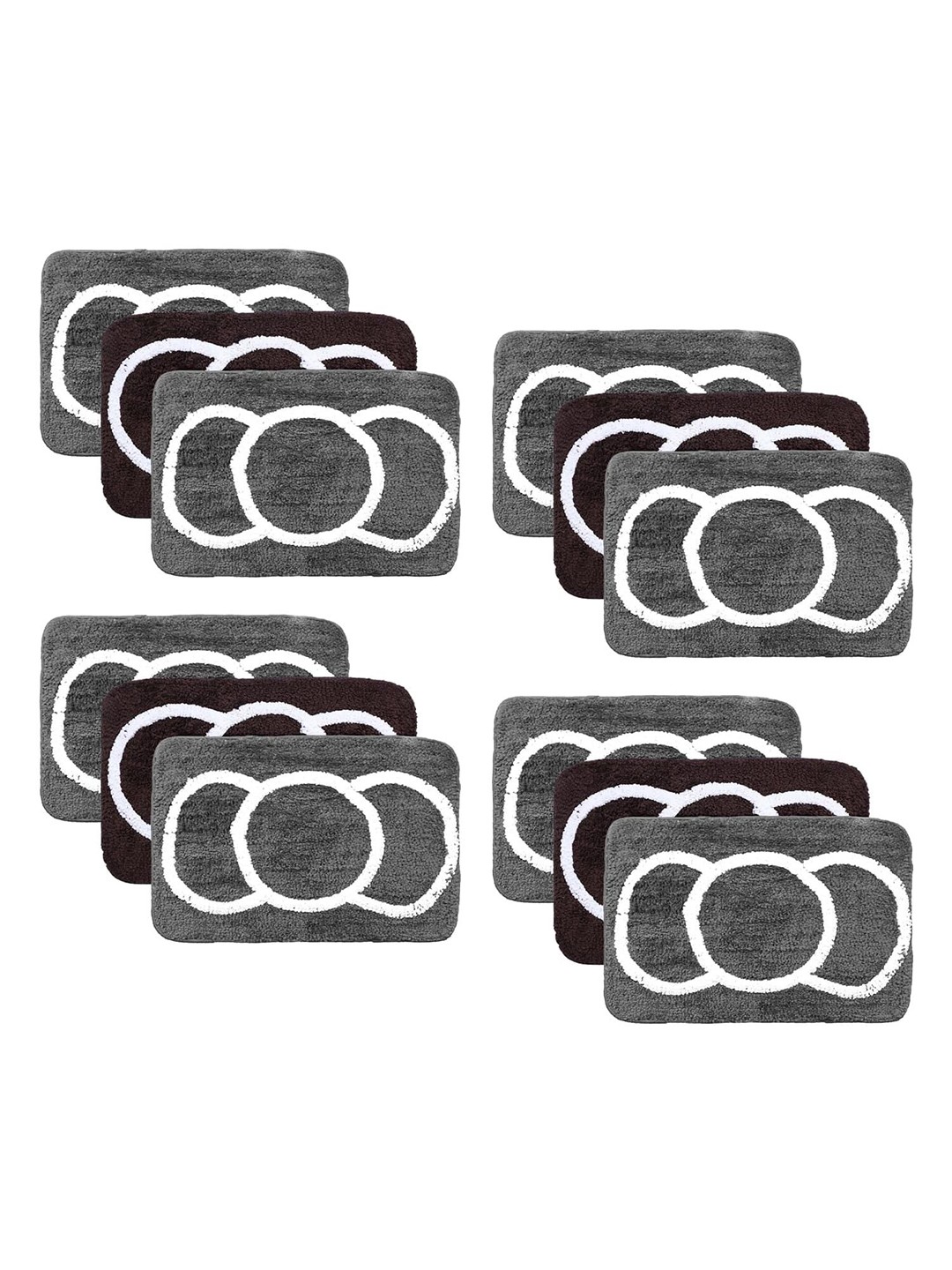 

Kuber Industries Brown & Grey 12 Pieces Textured Microfiber Anti Skid Doormats