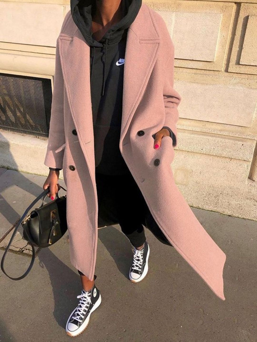 

StyleCast Women Solid Lapel Collar Longline Open Front Jacket, Pink