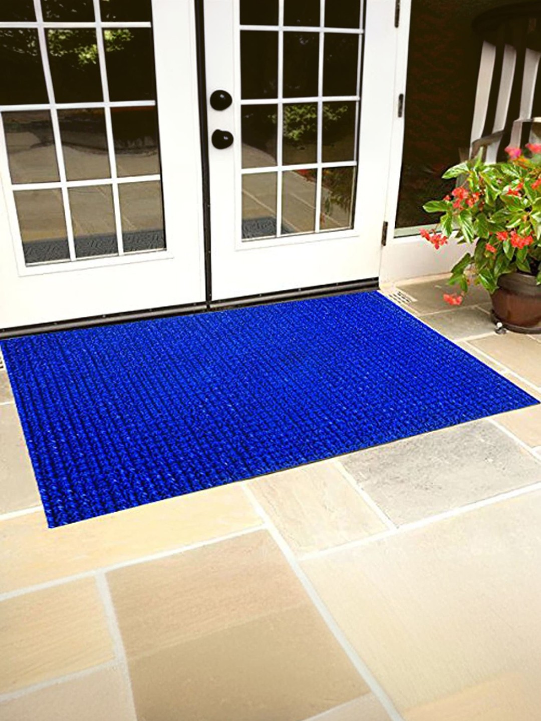 

Kuber Industries Blue Textured Rectangular Door Mat