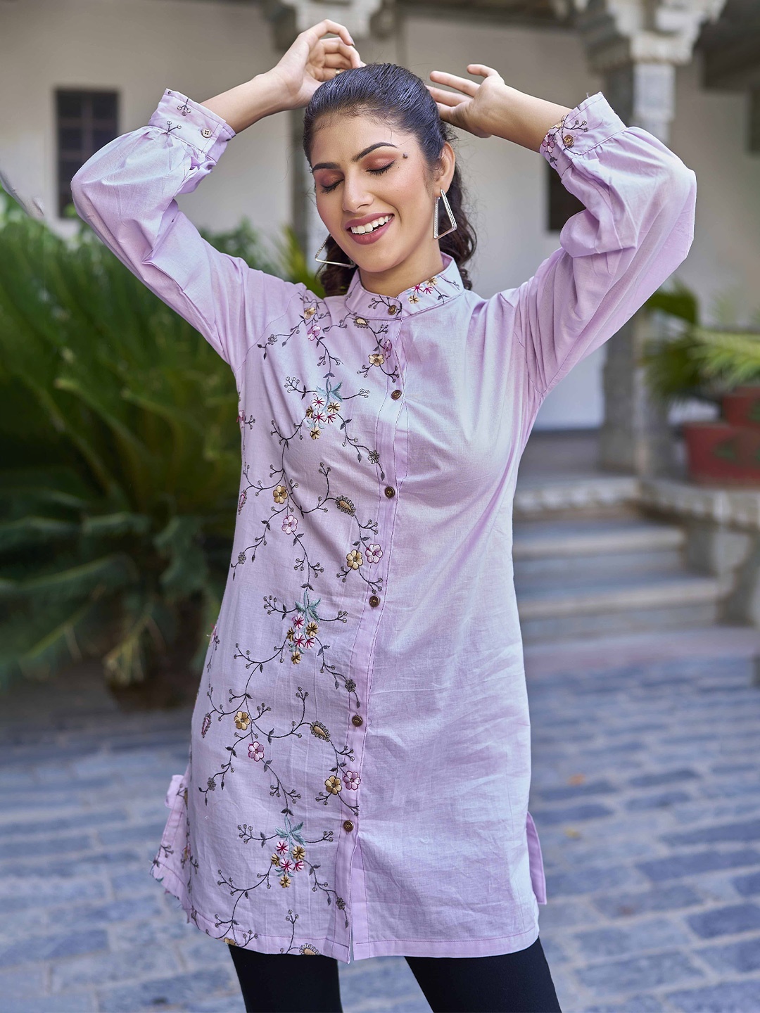 

Puretouch Floral Embroidered Shirt Dress, Lavender