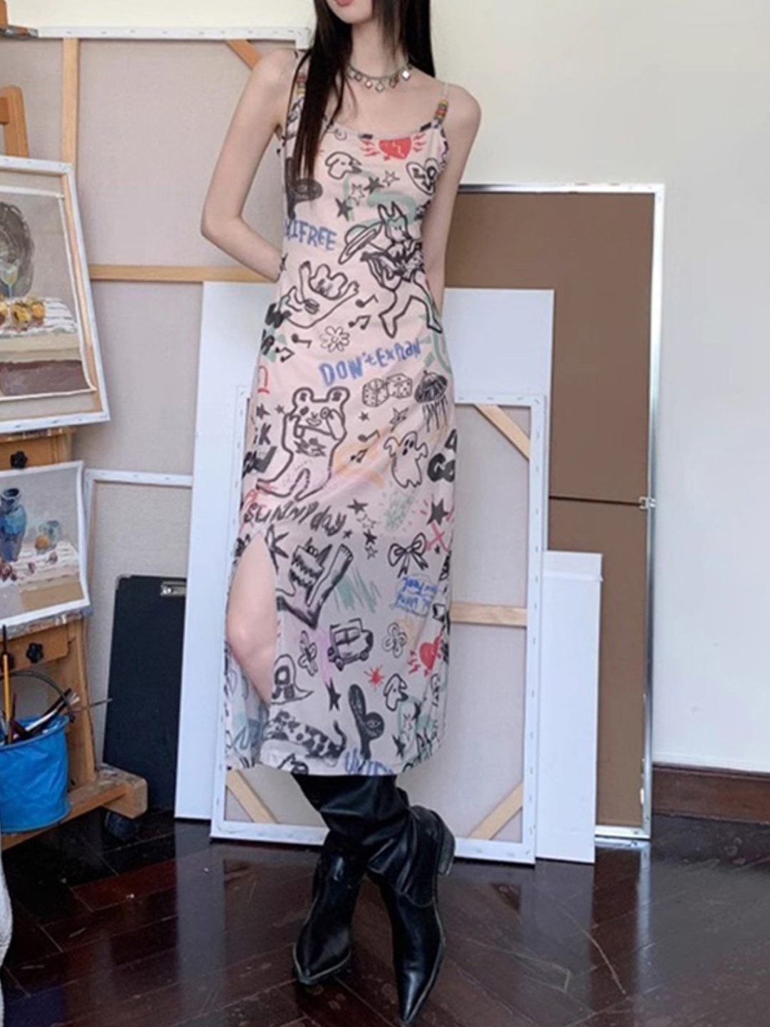 

StyleCast Printed A-Line Midi Dress, Cream