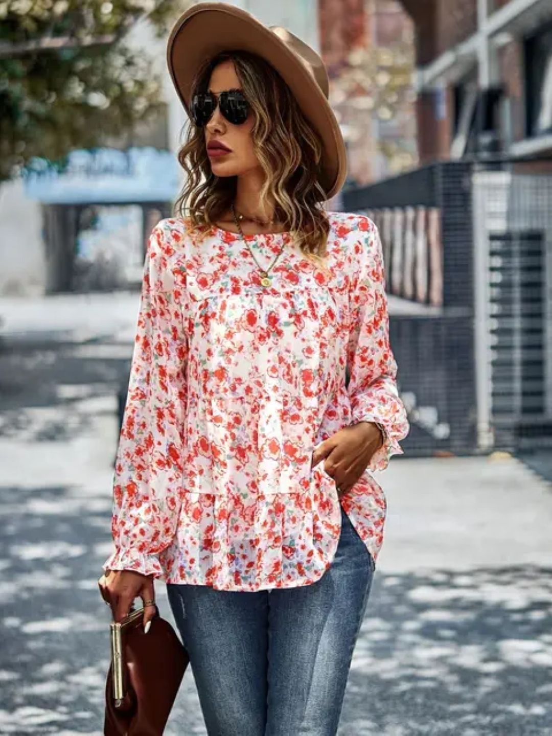 

StyleCast Women Floral Printed Boat Neck Top, Red