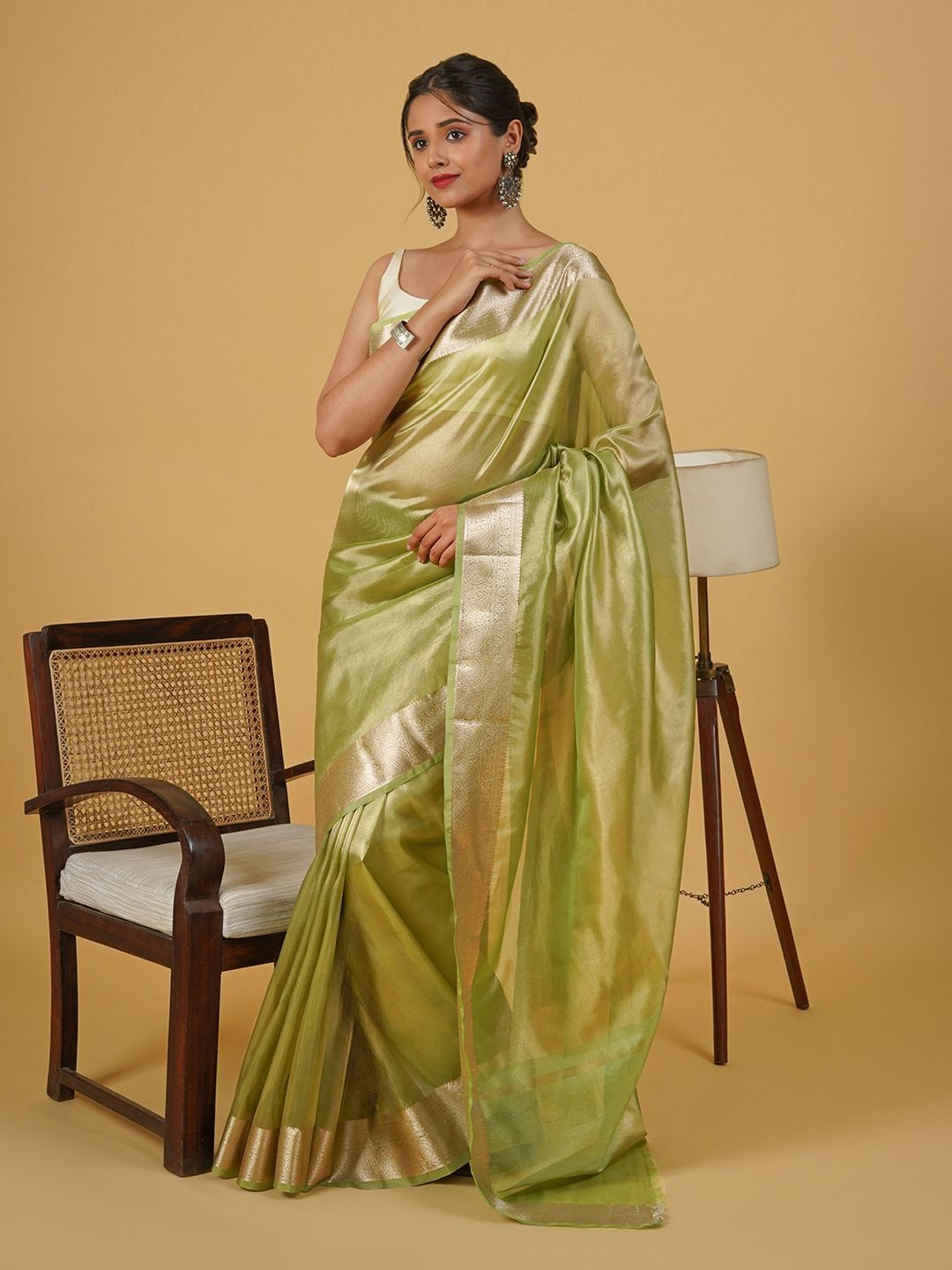 

TEEJH Zari Tissue Banarasi Saree, Green