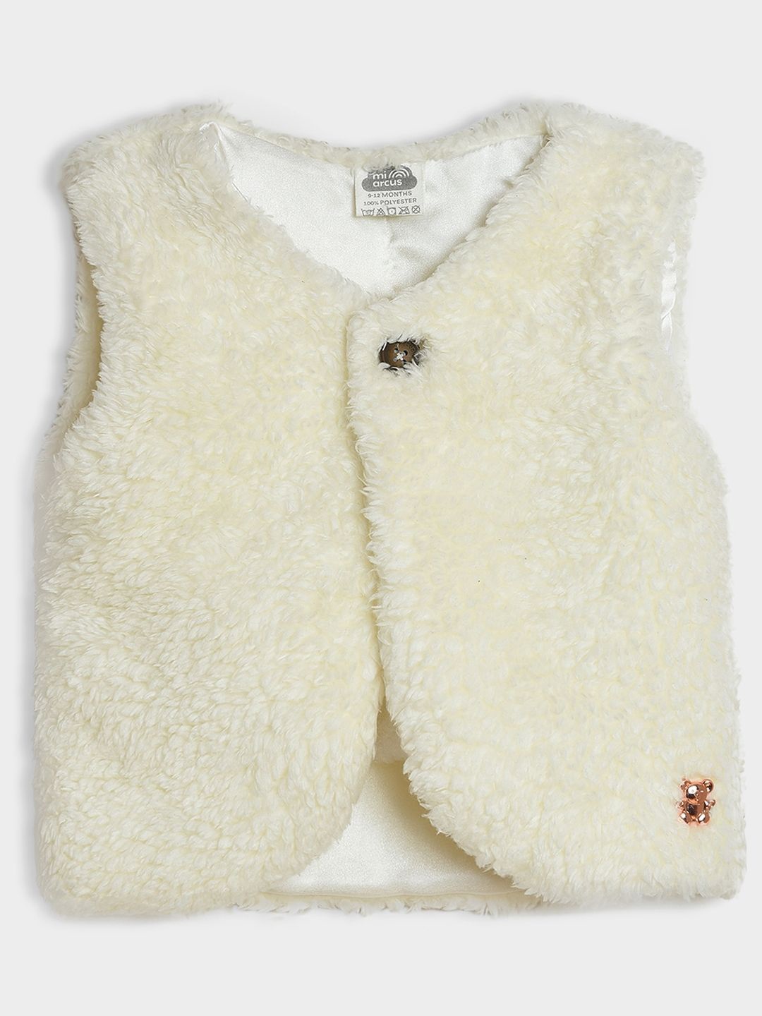 

MiArcus Girls Self Design Fluffy Knitted V-Neck Sleeveless Shrug, Cream