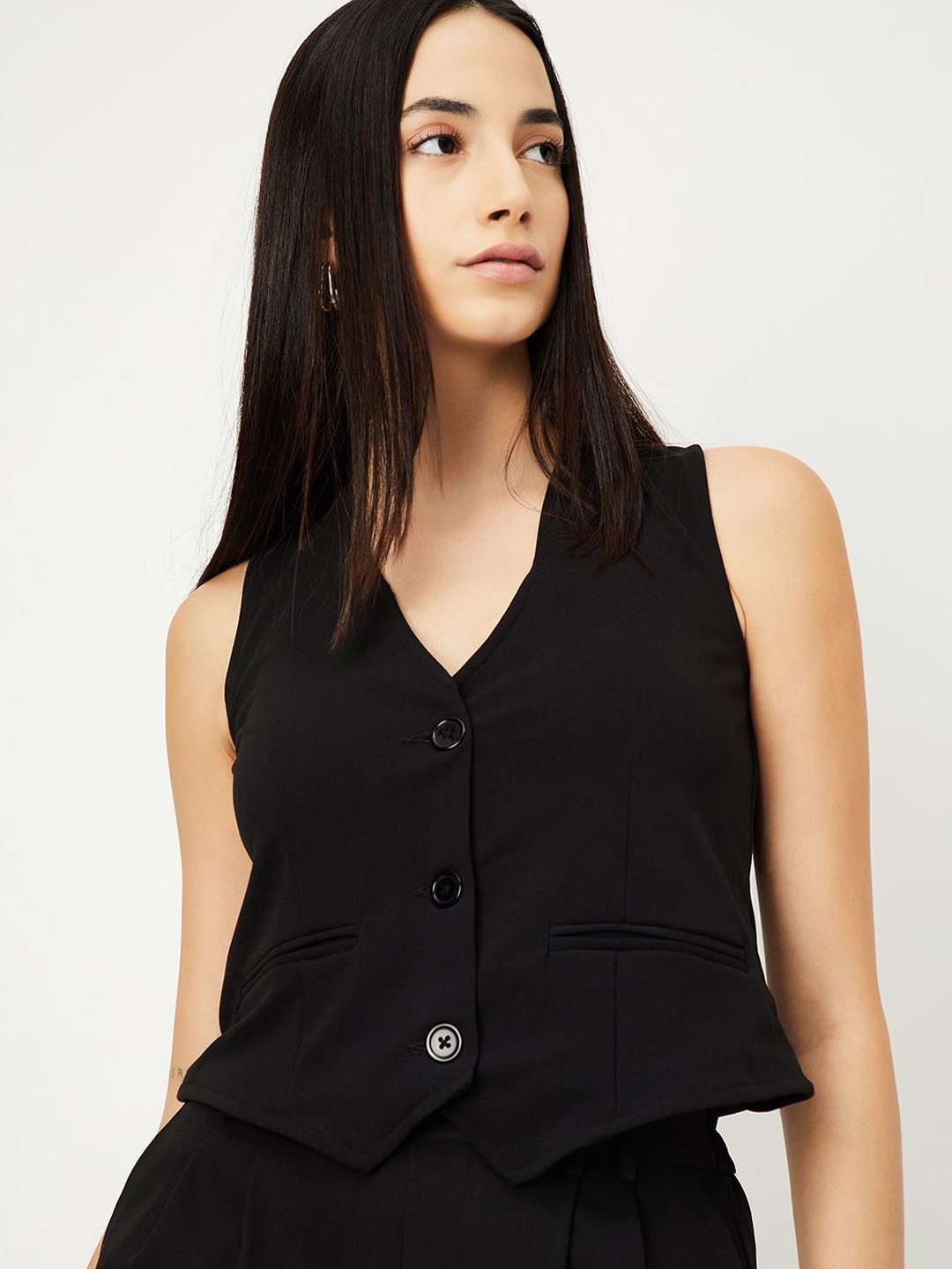

max Women Polyester Crop Tailored Jacket, Black