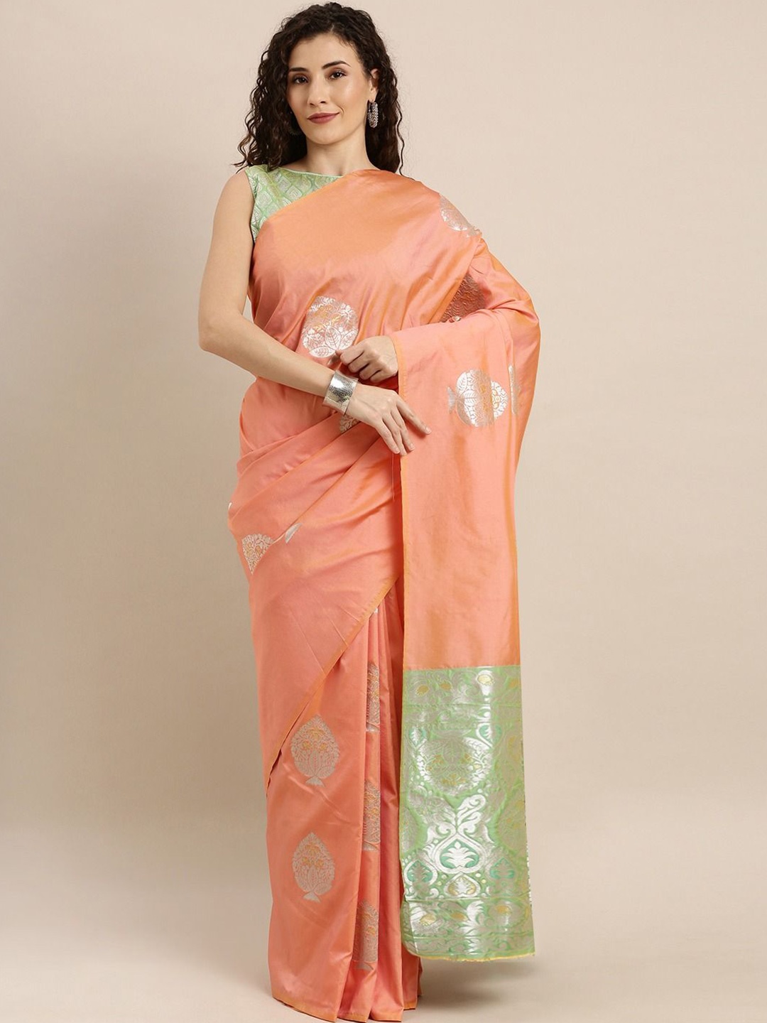 

KULNAARI Woven Design Zari Saree, Peach