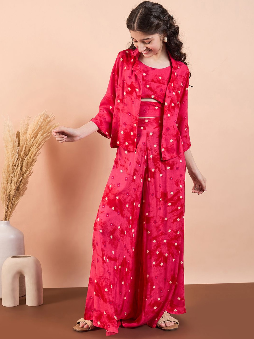 

Stylo Bug Girls Printed Top with Palazzos, Magenta