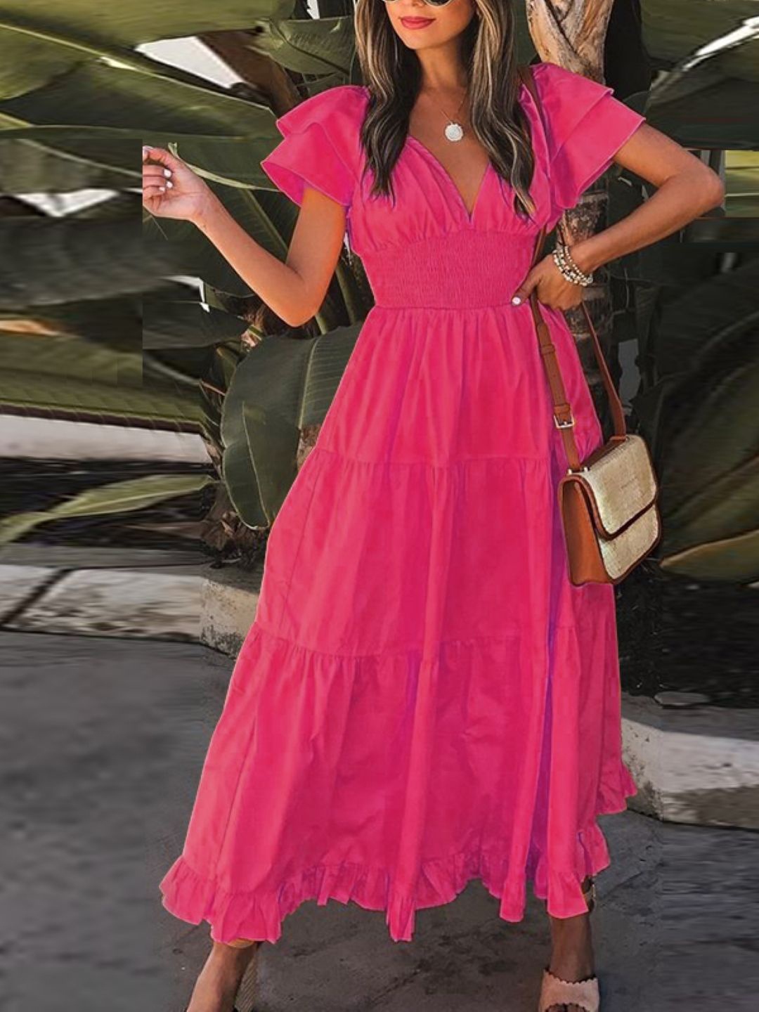 

StyleCast V-neck Flared Sleeve Midi Dress, Pink