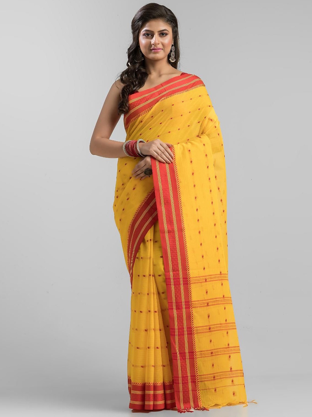 

SAJASAJO Ethnic Motifs Pure Cotton Saree, Yellow