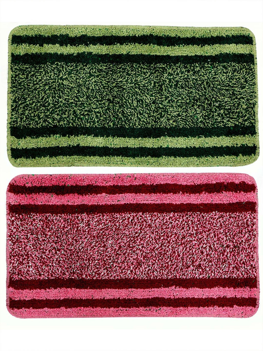 

Kuber Industries Green & Pink 2 Pieces Textured Cotton Anti Slip Doormats